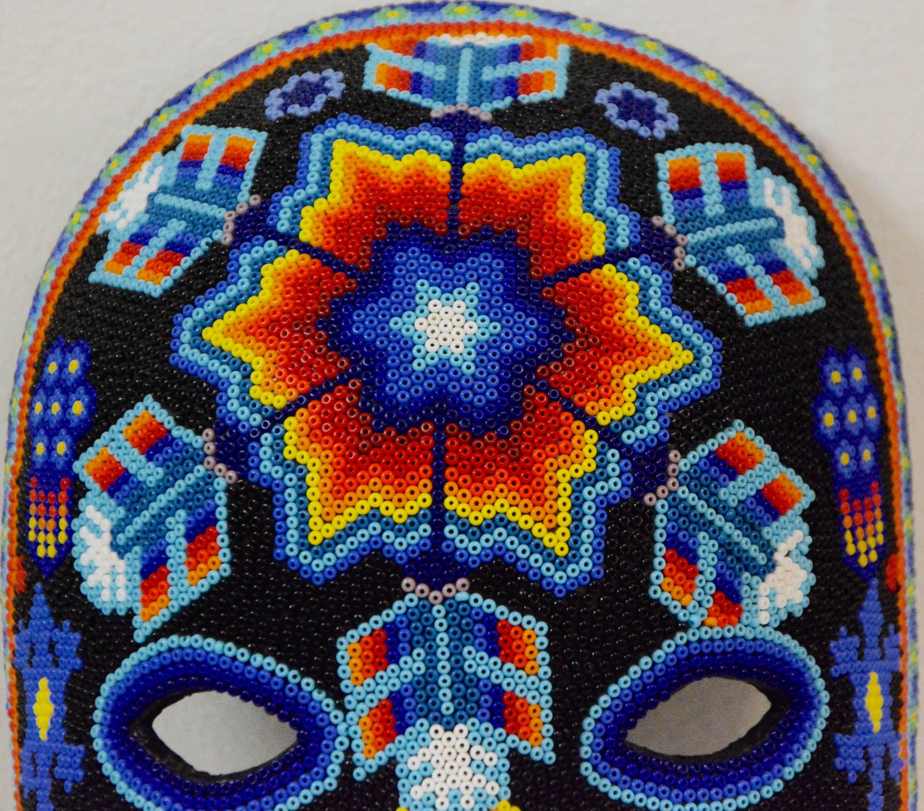 Contemporary Mexican Huichol Sacred Star Man Hand Beaded Tribal Mask