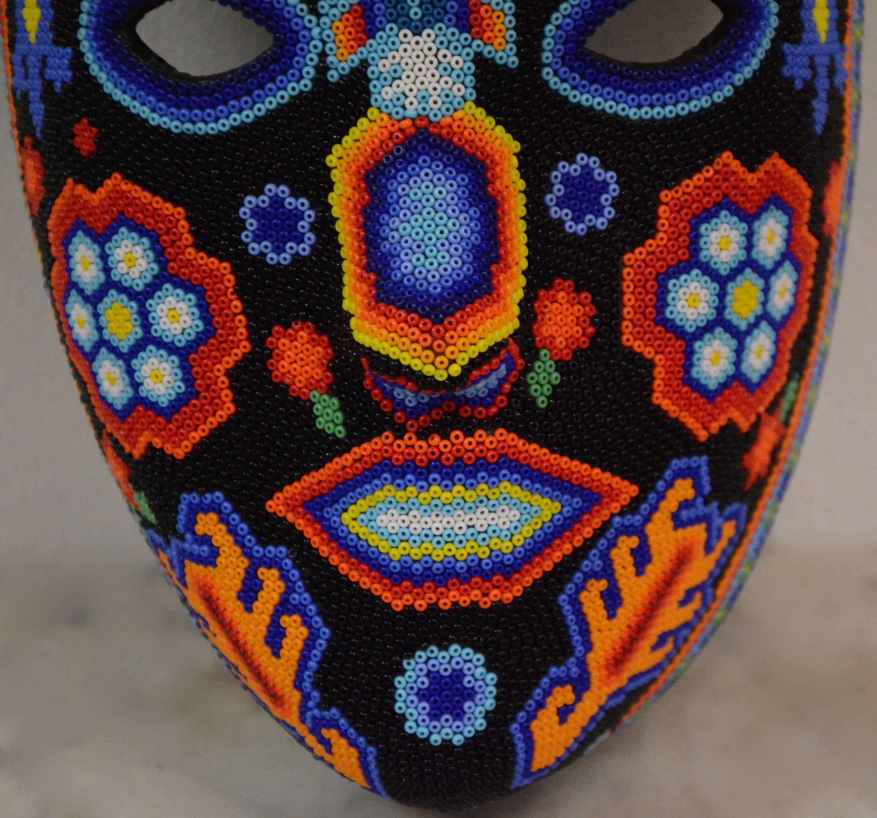 Paper Mexican Huichol Sacred Star Man Hand Beaded Tribal Mask