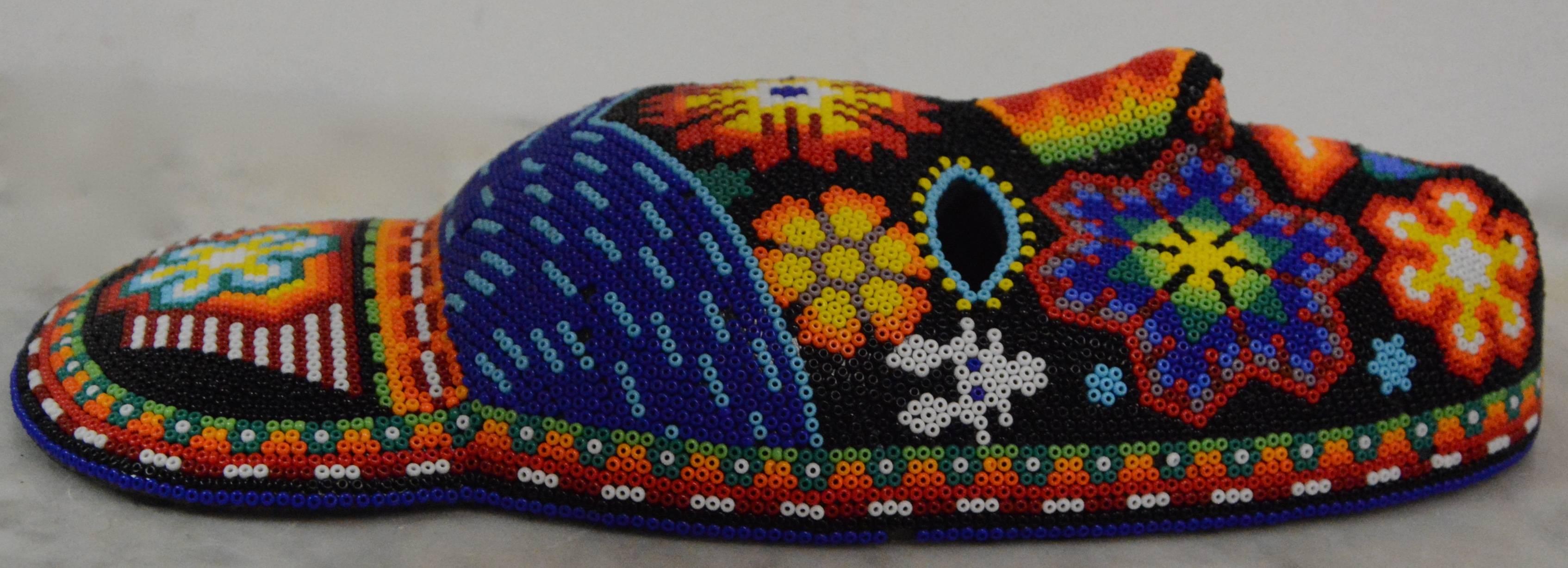Mexican Huichol Hand Beaded Folk Art Mask In Good Condition In Cookeville, TN