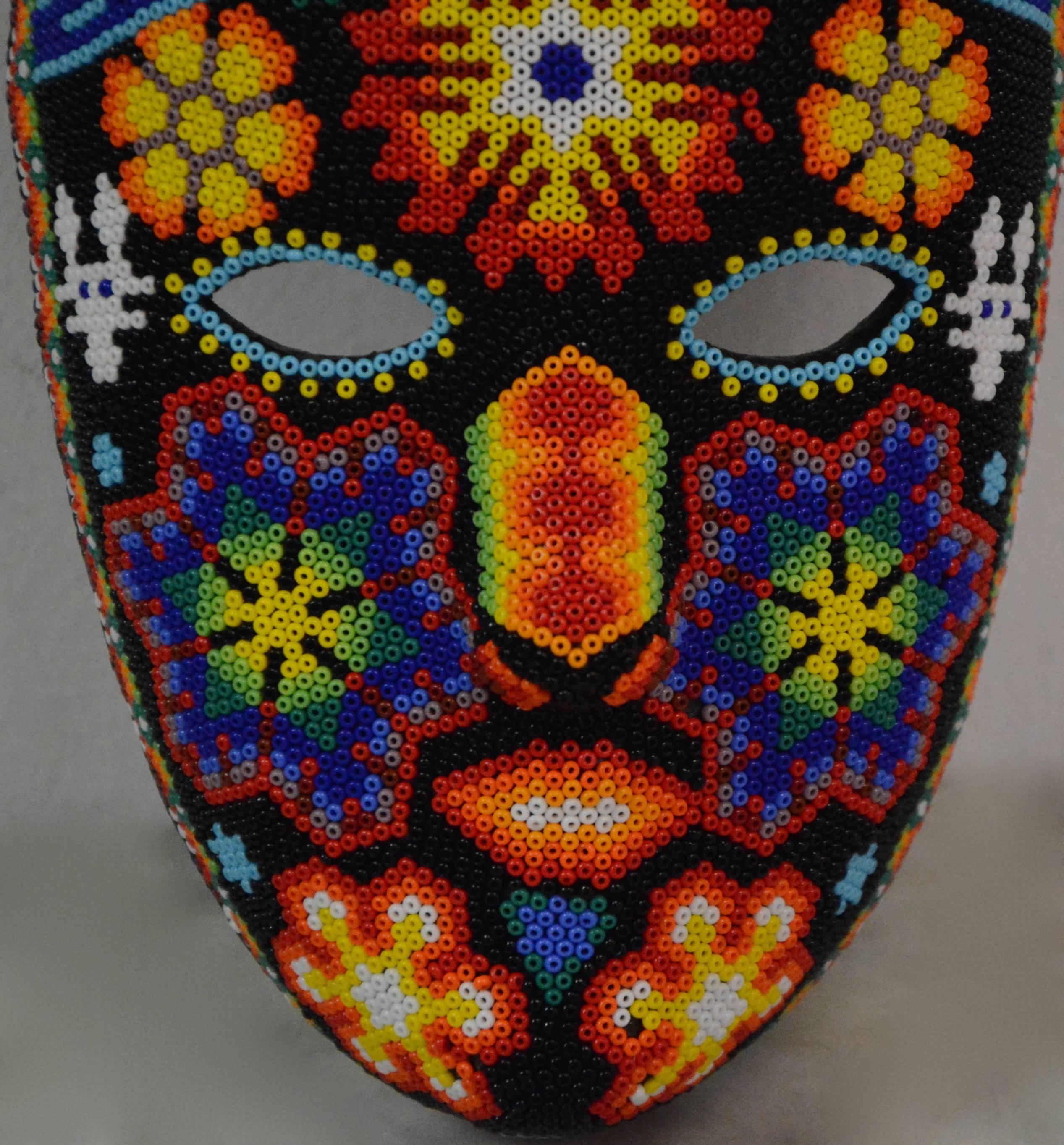 Contemporary Mexican Huichol Hand Beaded Folk Art Mask