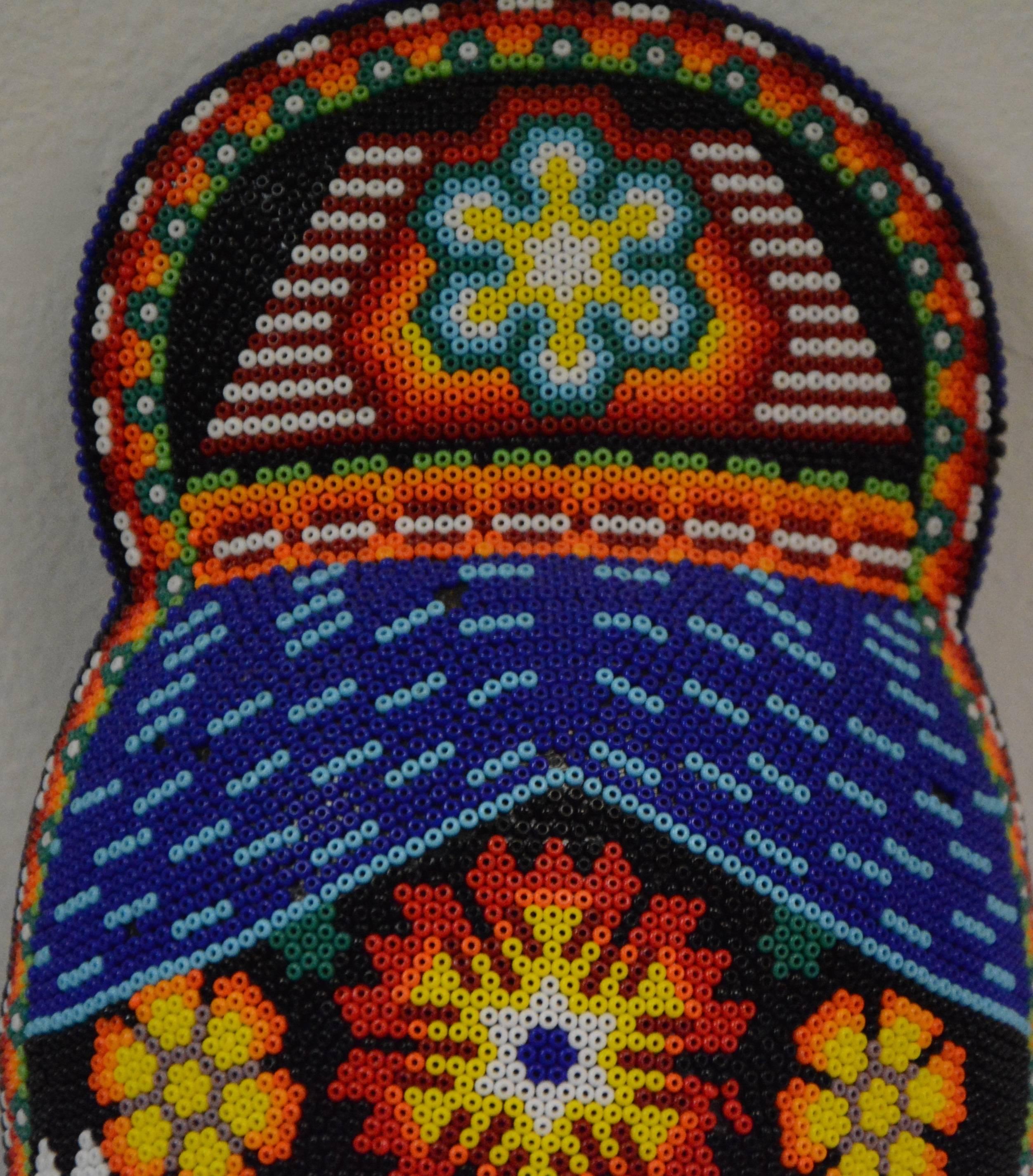 Mexican Huichol Hand Beaded Folk Art Mask 1