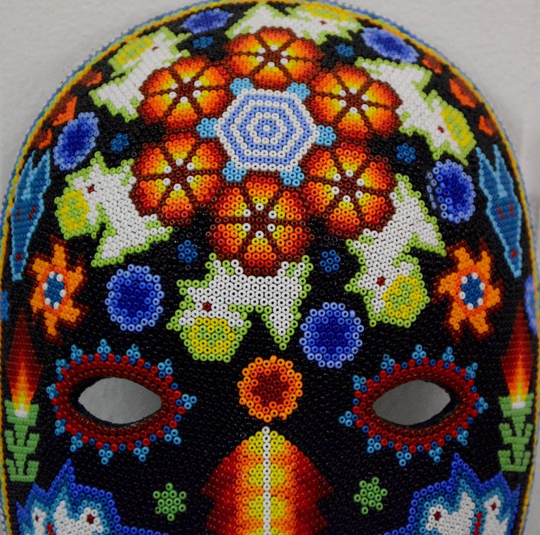 Mexican Huichol Hand Beaded Folk Art Mask Peyote Blossom at 1stDibs