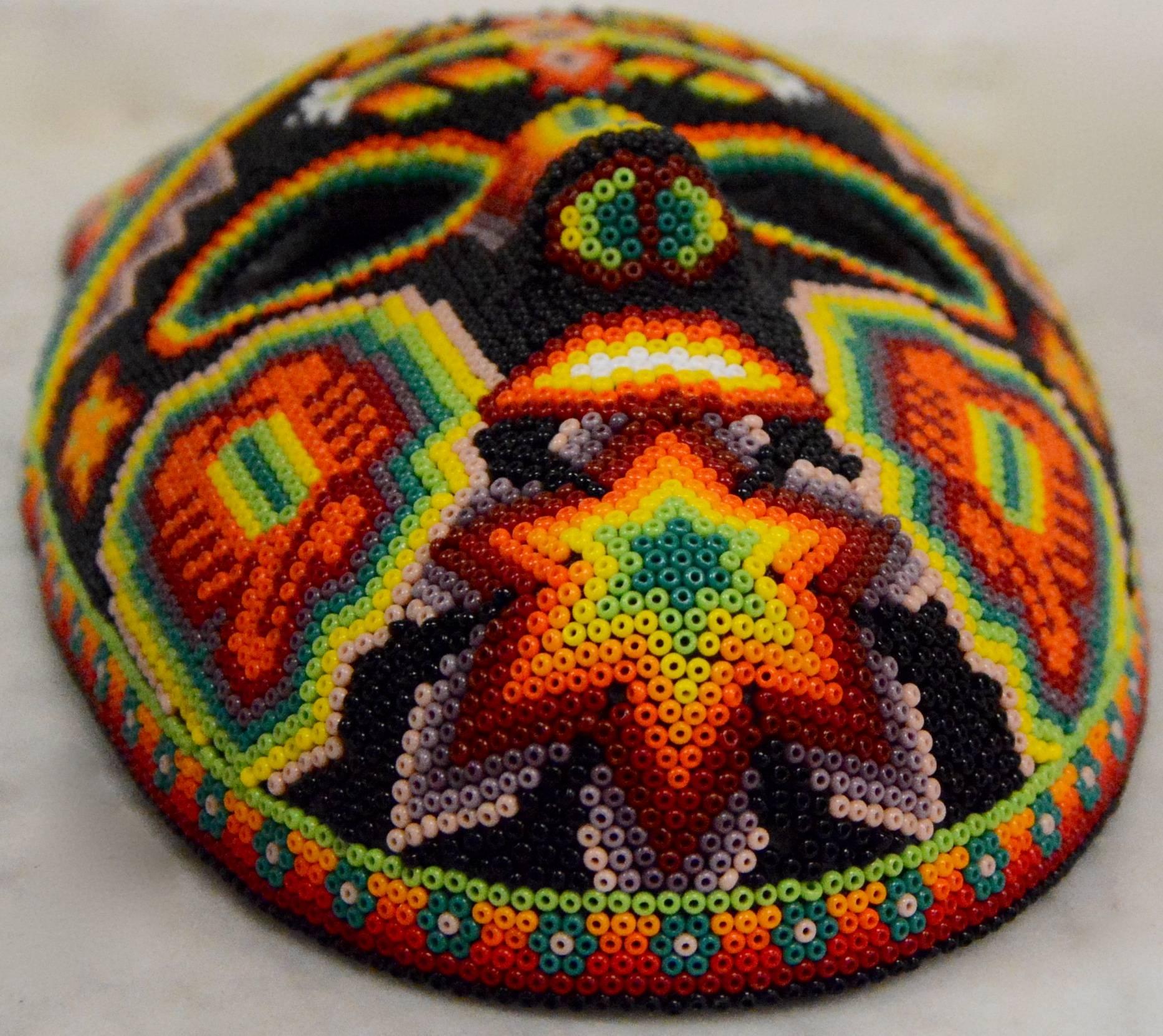 Tribal Mexican Huichol Hand Beaded Folk Art Mask