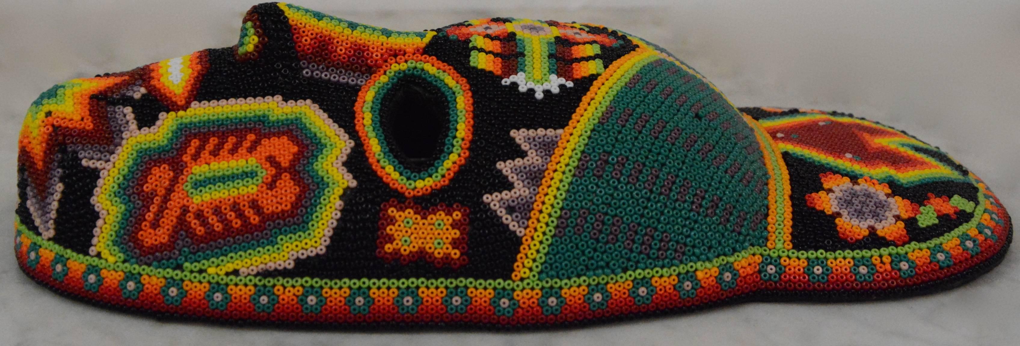 Contemporary Mexican Huichol Hand Beaded Folk Art Mask