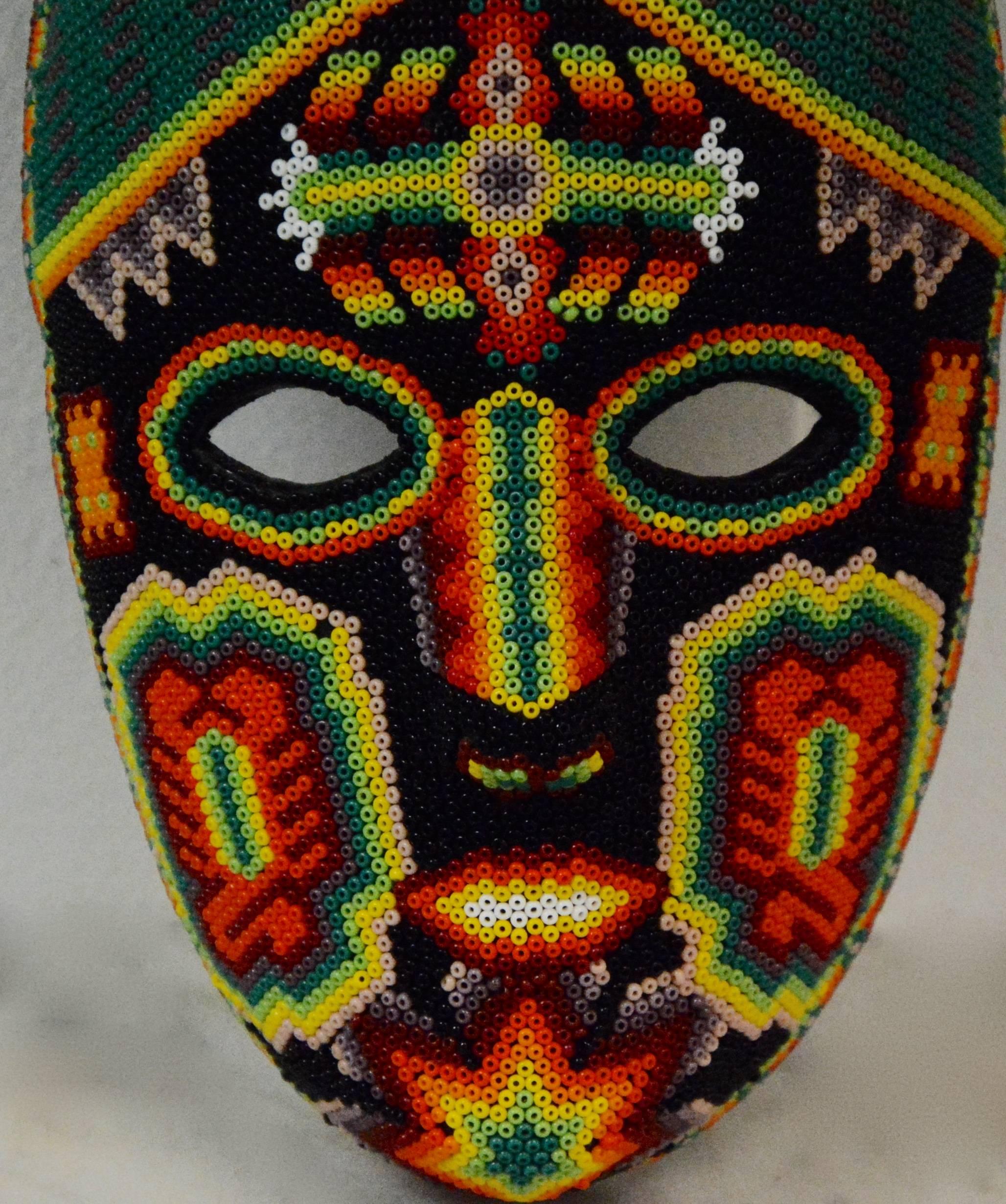 Mexican Huichol Hand Beaded Folk Art Mask 1