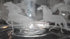 Etched Horses on a Clear Glass Serving Bowl