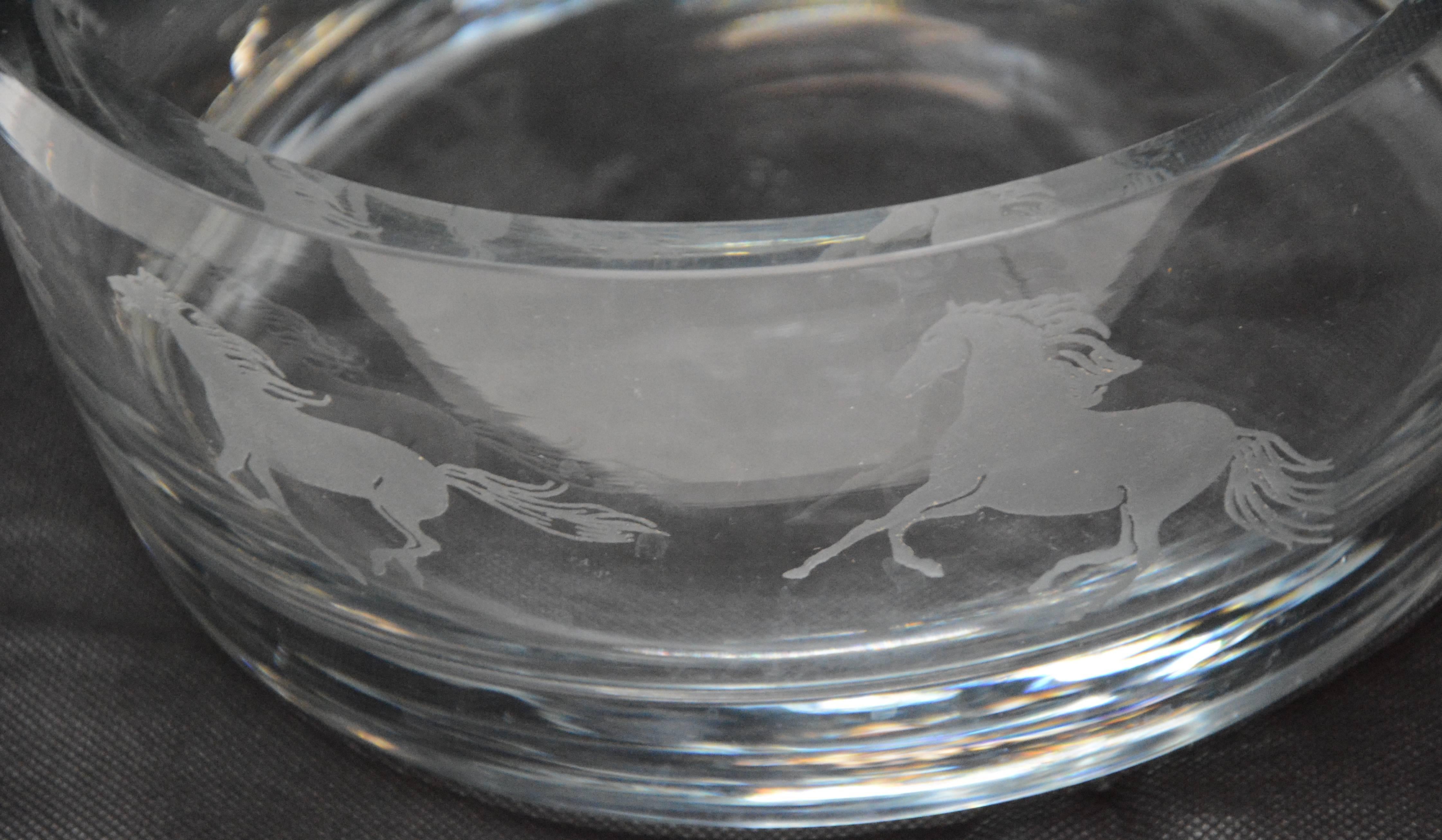 Etched Horses on a Clear Glass Serving Bowl For Sale at 1stDibs | clear ...