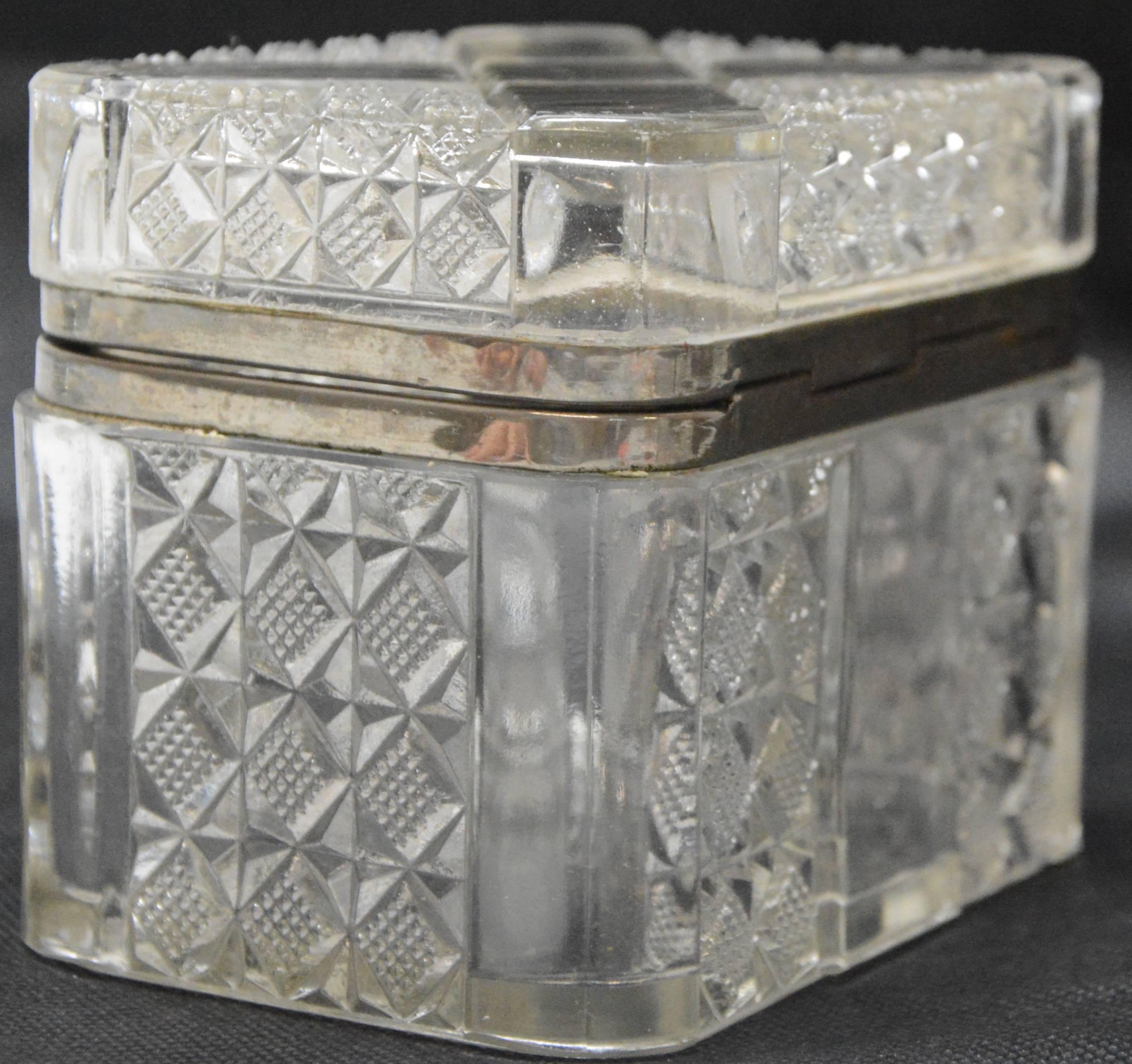 American Empire Antique Pressed Glass Lidded Casket For Sale