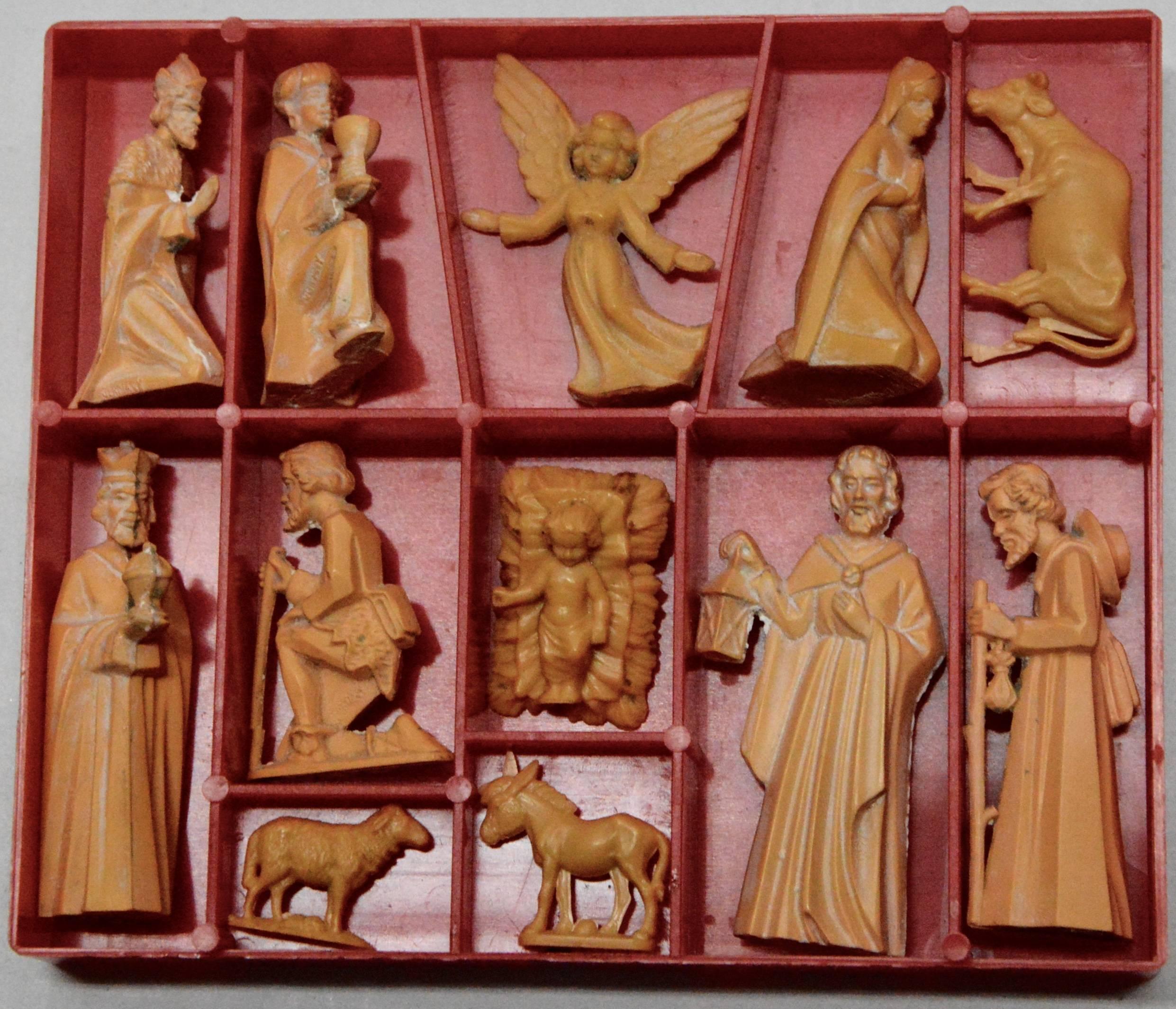 Cast German Miniature Nativity Set in Case