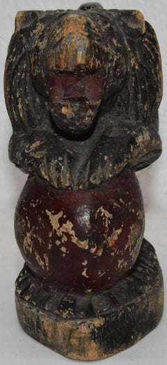 Polychrome Wooden Lion on Red Ball Carving, 19th Century