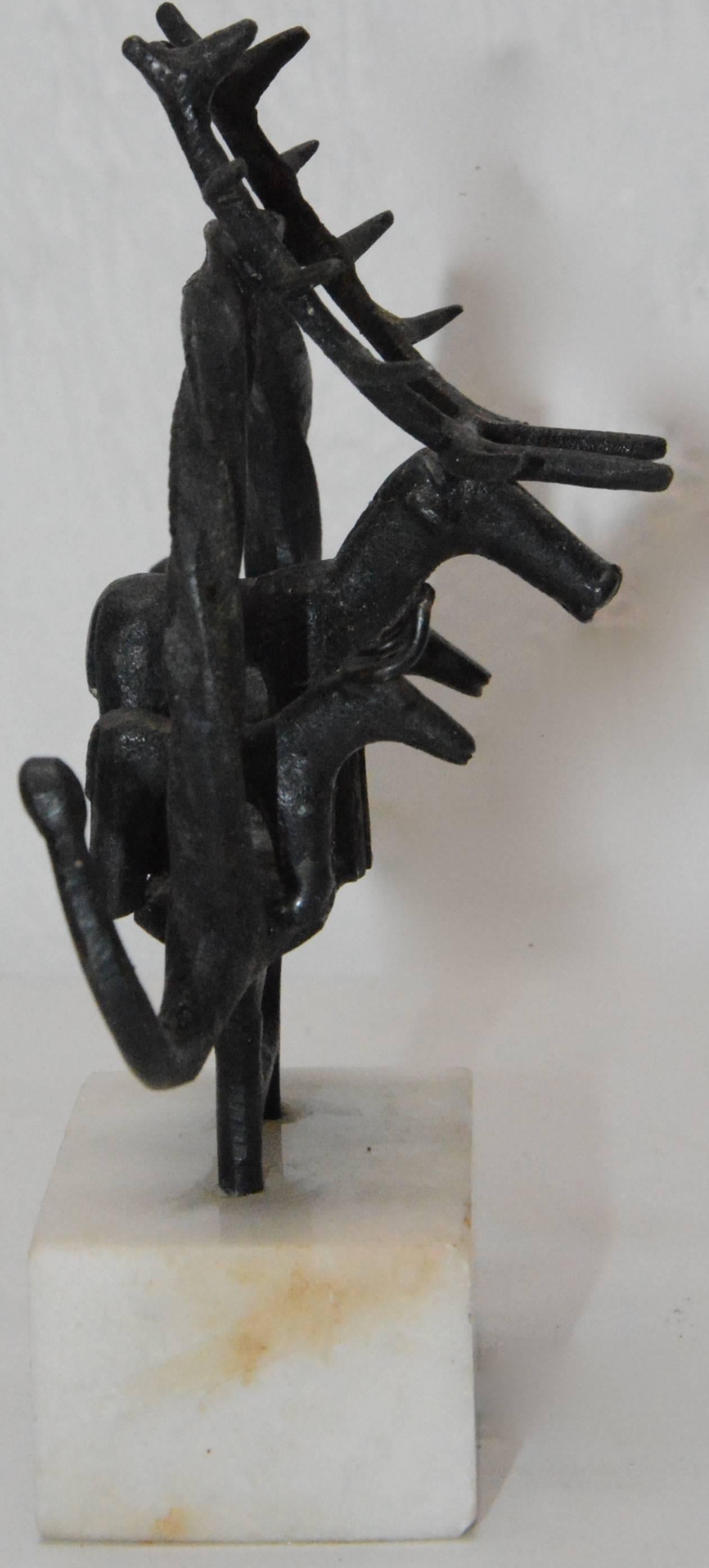 Folk Art Anatolian Bronze Ceremonial Standard on Marble For Sale