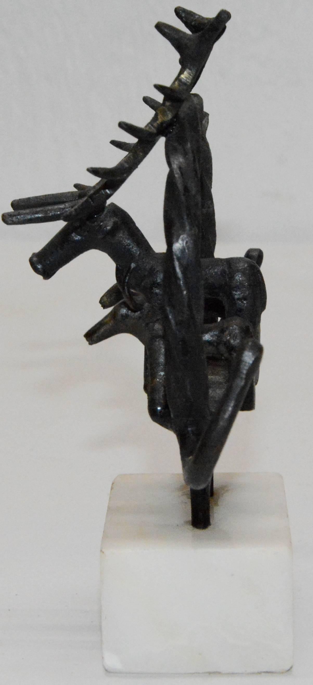 Hand-Crafted Anatolian Bronze Ceremonial Standard on Marble For Sale