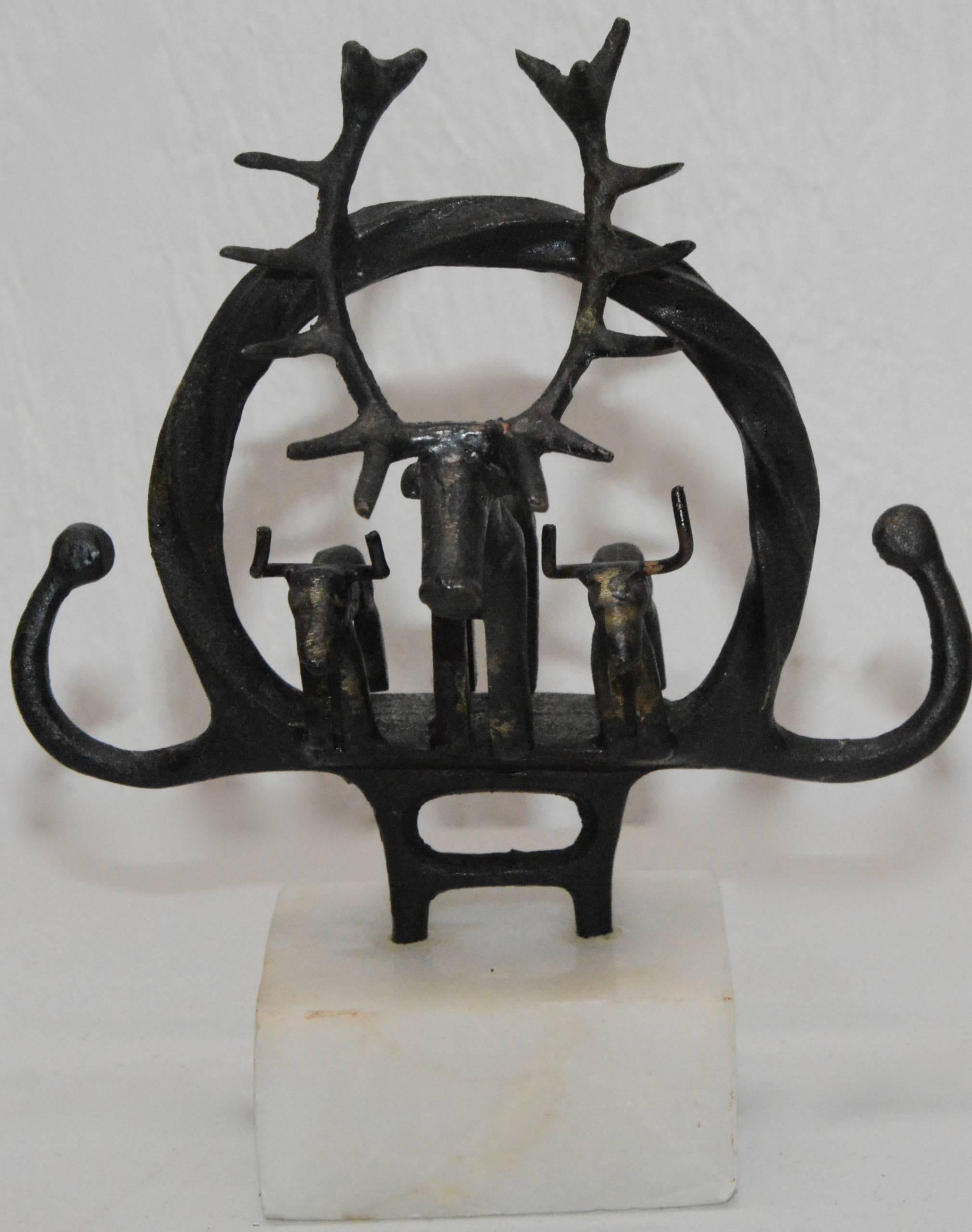 Anatolian Bronze Ceremonial Standard on Marble In Fair Condition For Sale In Cookeville, TN