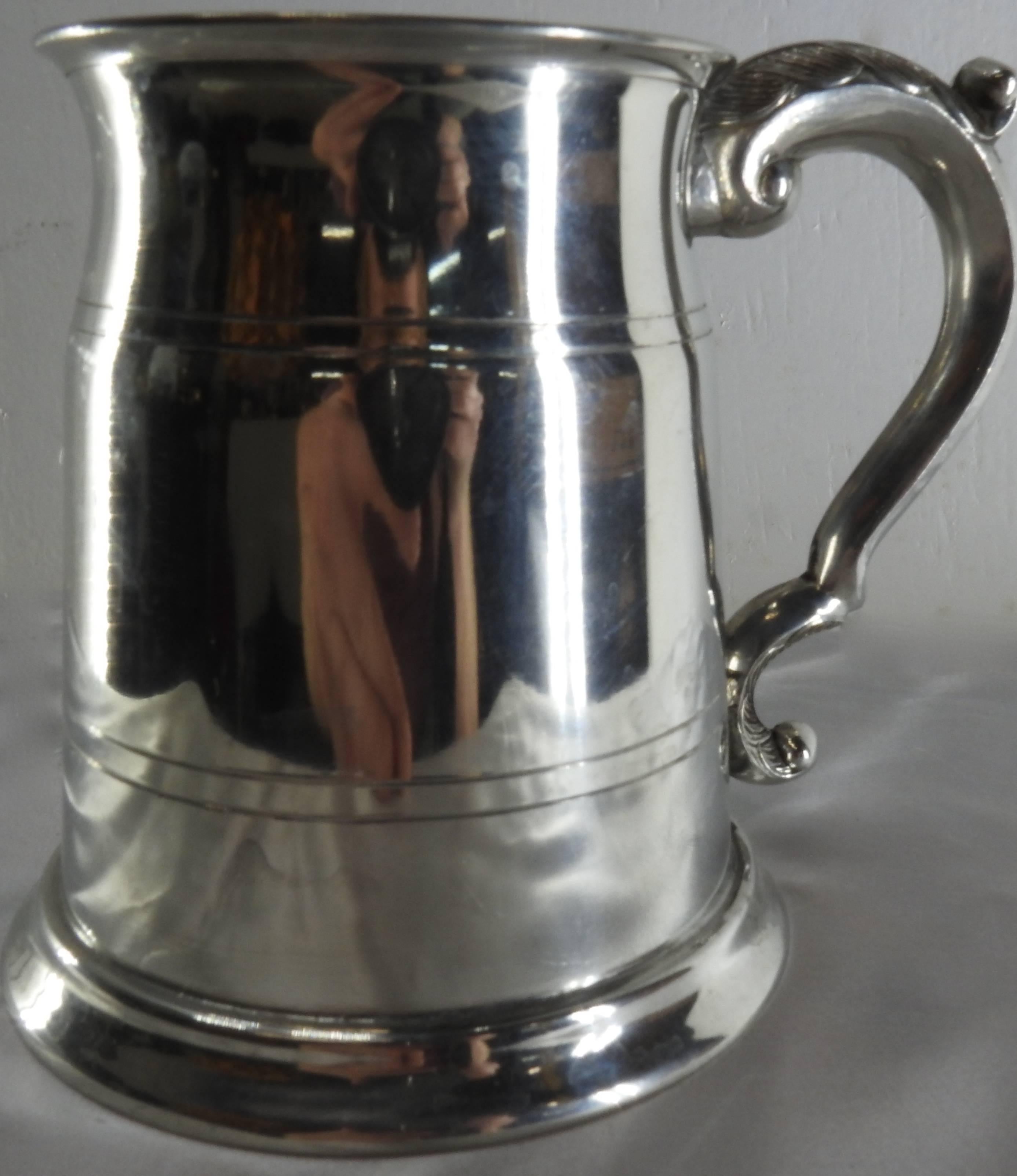 Pewter Tankard 1pt England Shield With Three Lions Ornate Handle Engravable 