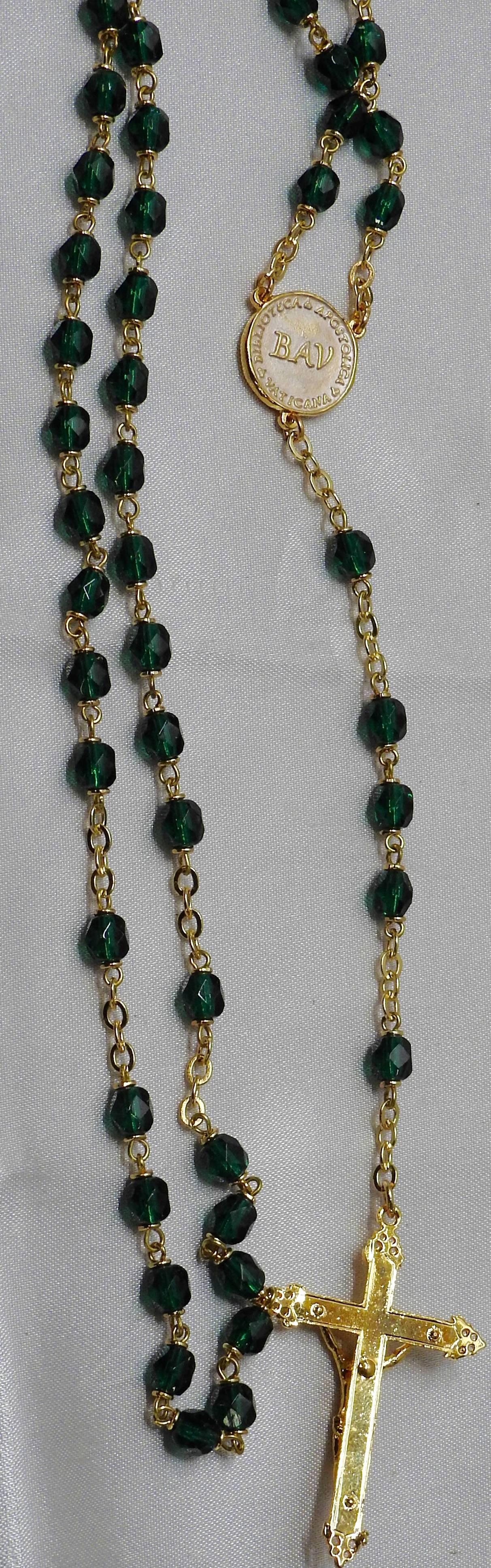 Beaded Rosary from the Vatican Library Collection with Green Czech Beading
