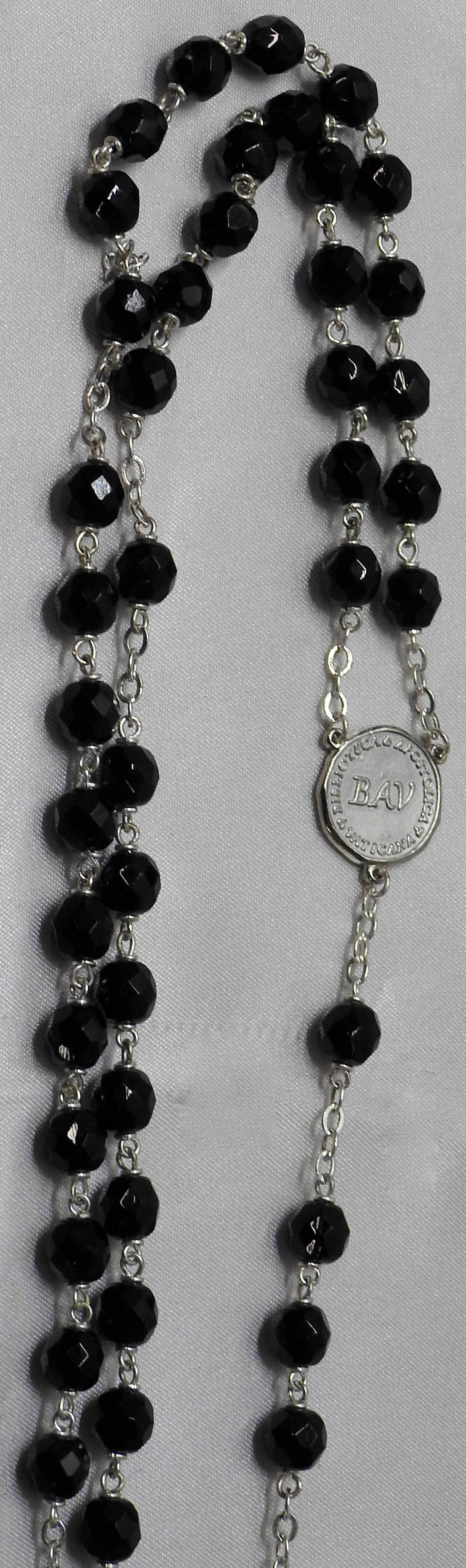 Rosary from the Vatican Library Black Czech Beading In Excellent Condition In Cookeville, TN