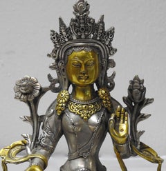 Brass with Silver Overlay Tara Goddess of Peace Sand Protection Statue