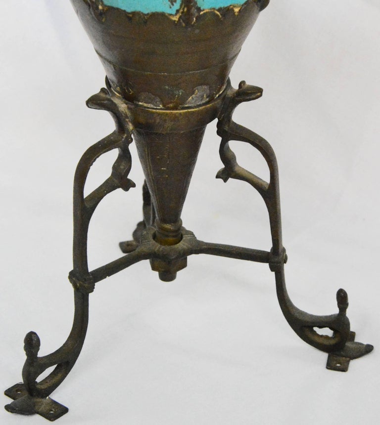 Antique Bronze and Turquoise Ceramic Hookah Pipe For Sale at 1stdibs