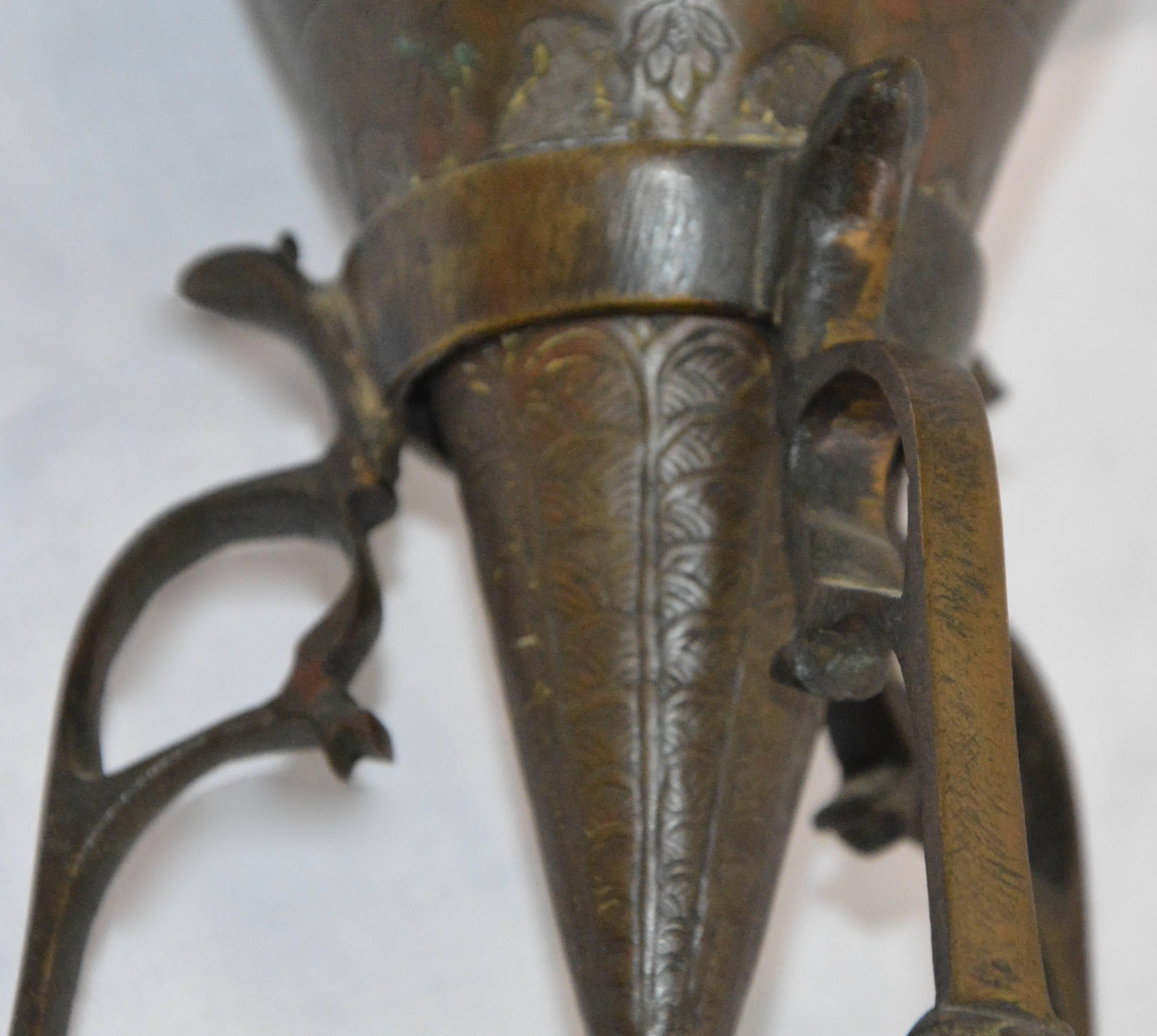 Bronze and Turquoise Ceramic Hookah Pipe, Late 19th Century In Fair Condition For Sale In Cookeville, TN