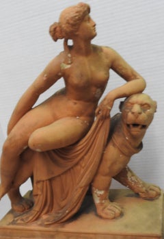 Terracotta Statue Ariadne and the Panther with Plinthe