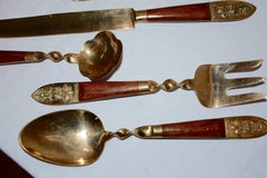 Brass and Teak Siam Serving Set Midcentury