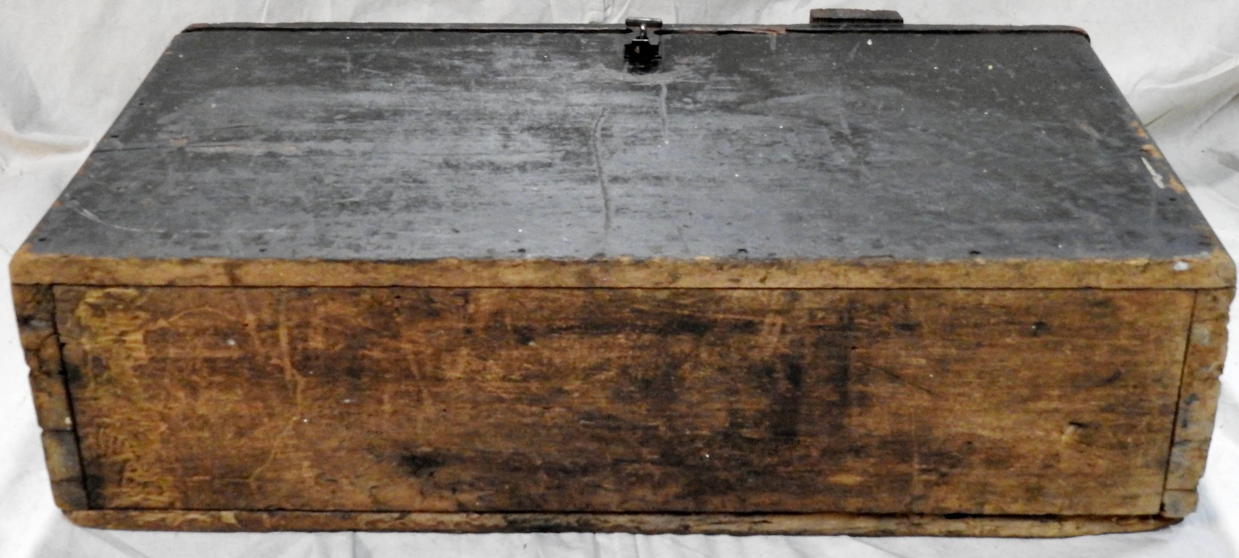 Tool Box Wooden with Leather Details Primitive For Sale 2