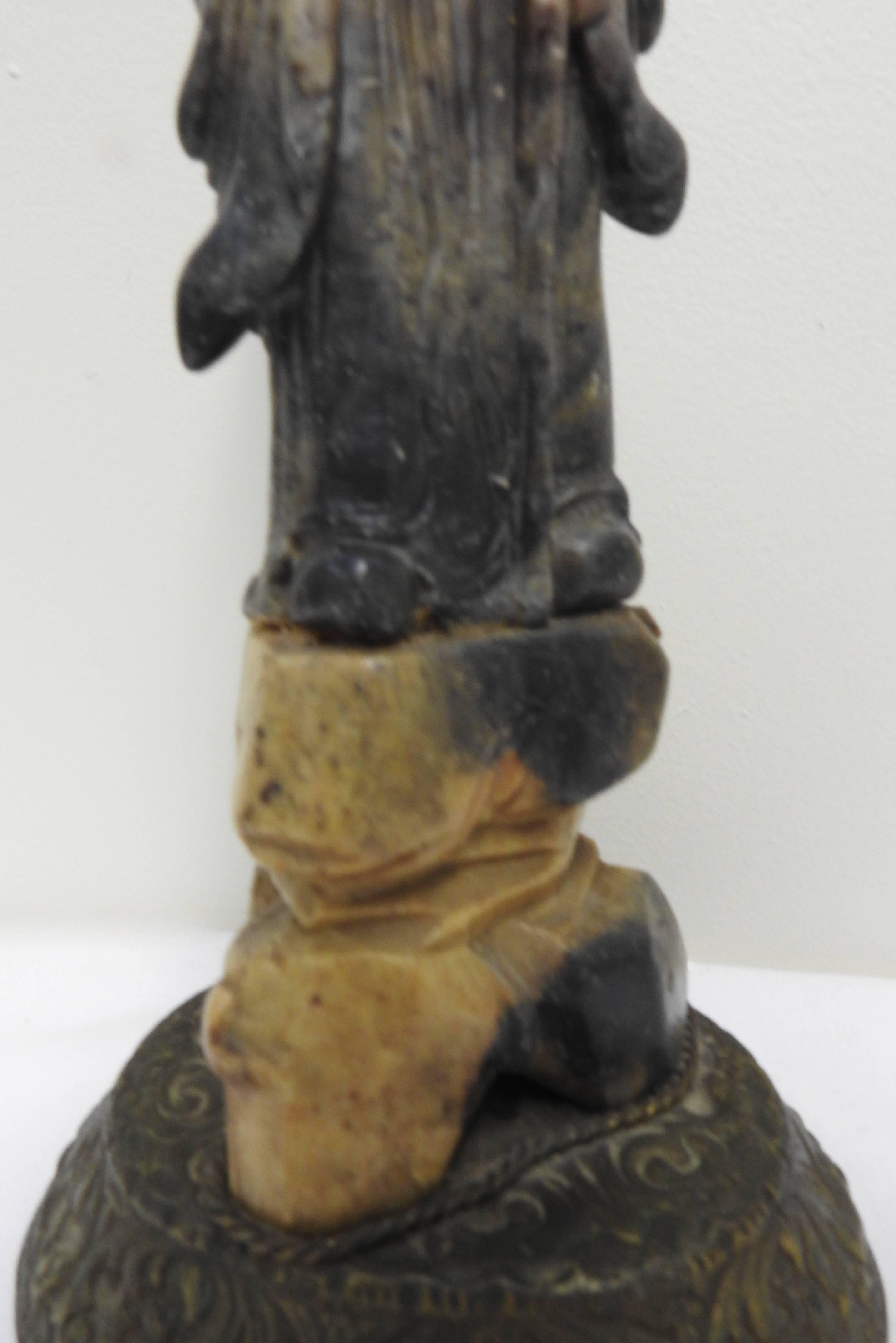 Taiwanese Asian Soapstone Figure Holding Staff, Early 20th Century For Sale