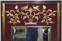 Labarge Red Velvet with Gold Gilded Birds Chinoiserie Style Mirror