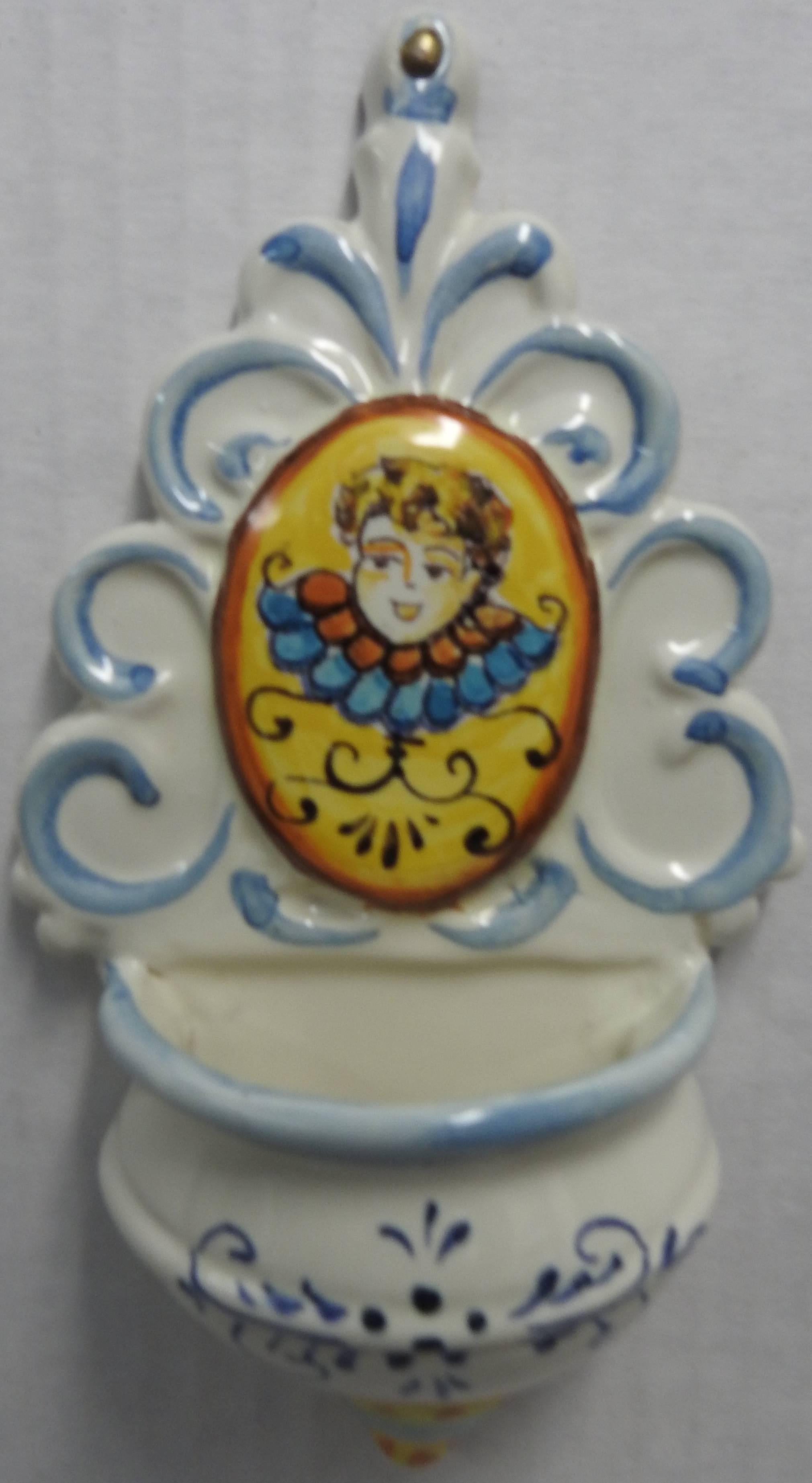 Ceramic Holy Water Font 20th Century Hand Painted In Fair Condition For Sale In Cookeville, TN