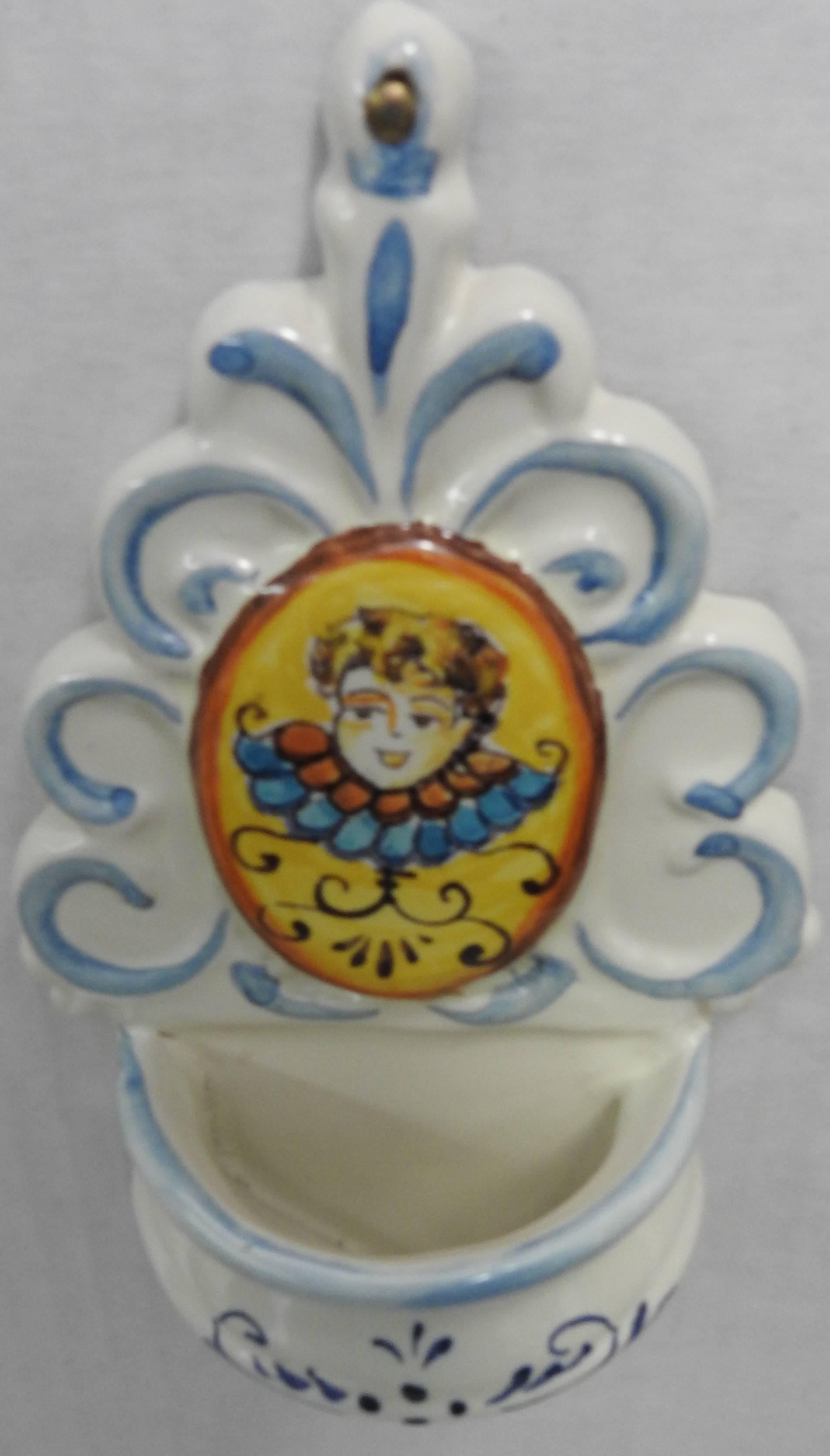Ceramic Holy Water Font 20th Century Hand Painted For Sale 1