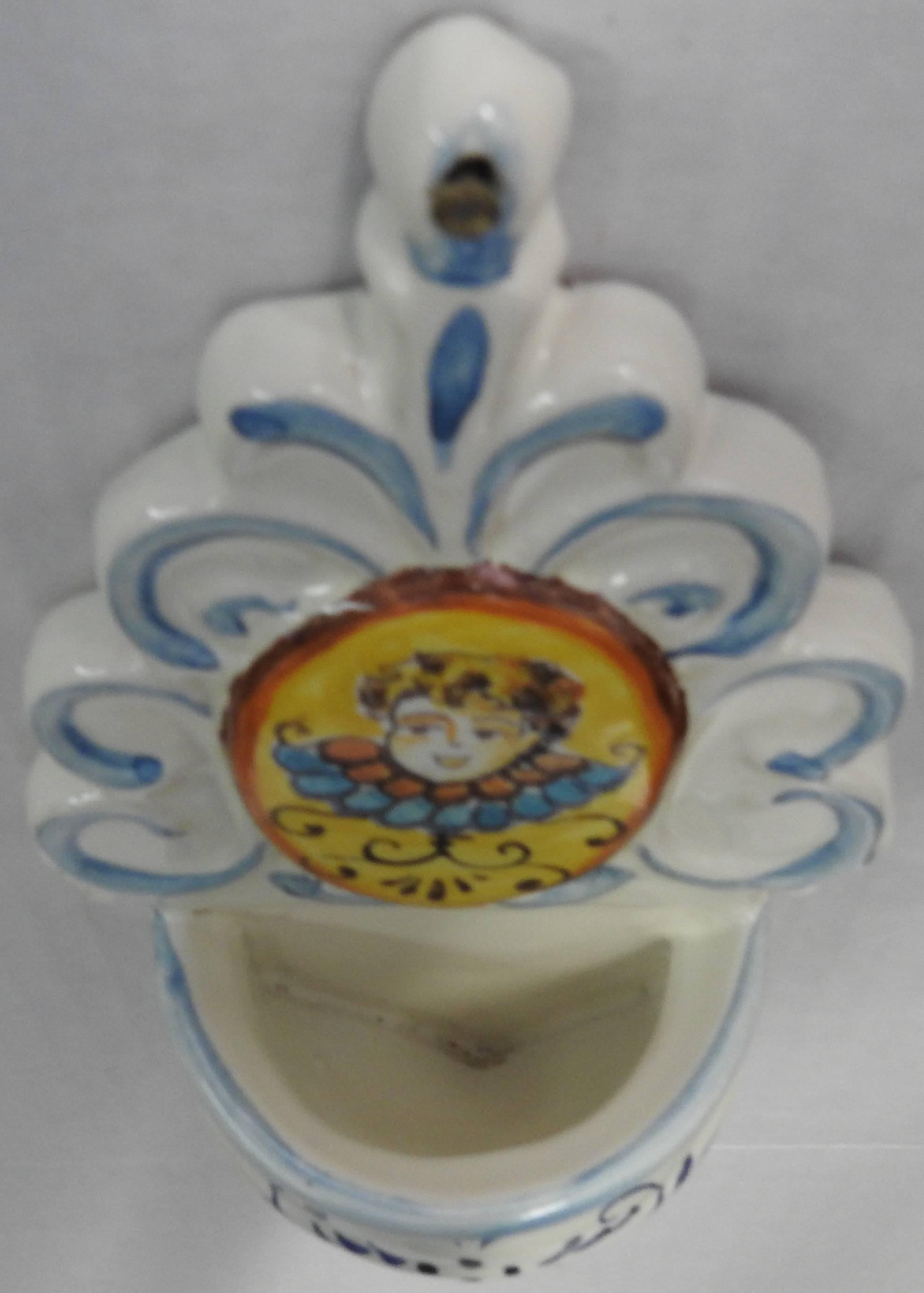 Ceramic Holy Water Font 20th Century Hand Painted For Sale 2