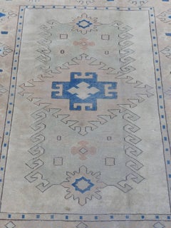 Antique Oushak Neutrals, Teal and Flesh Tones