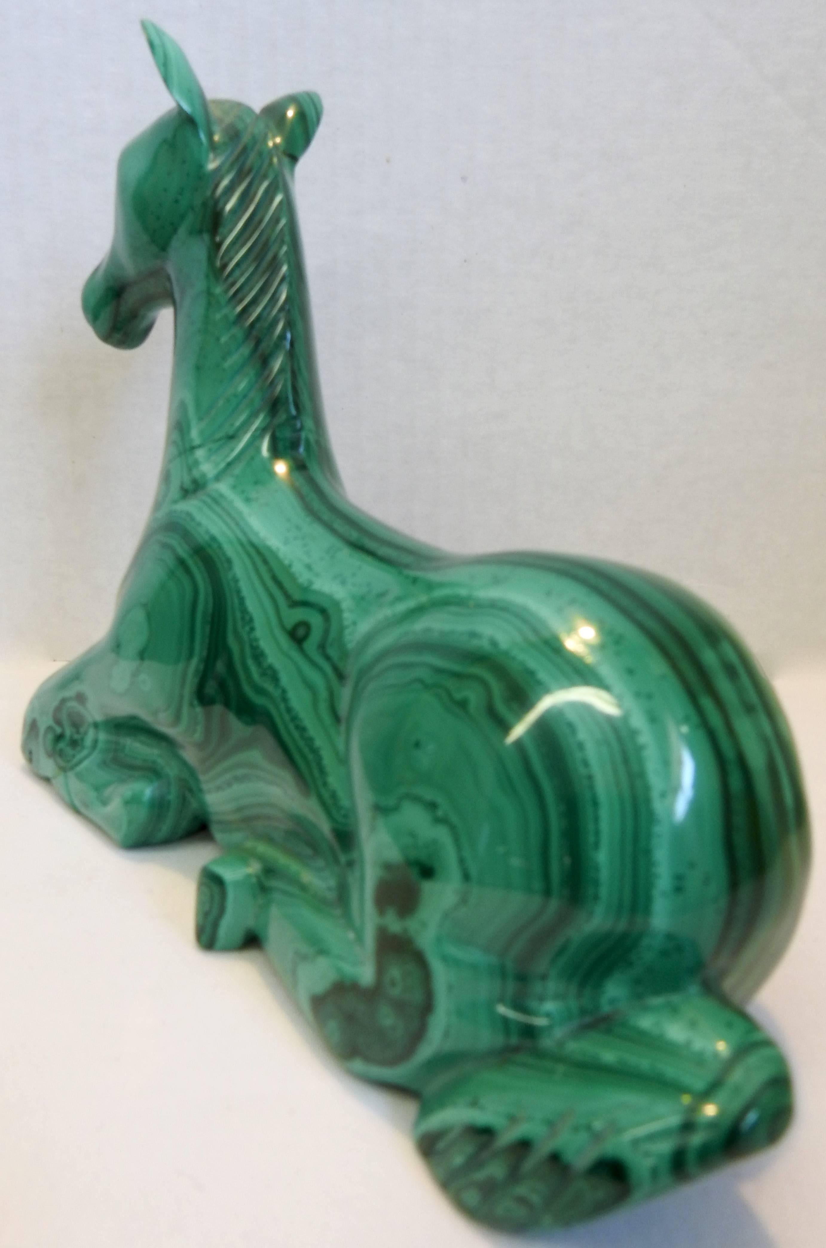 Hand-Carved Midcentury Malachite Horse
