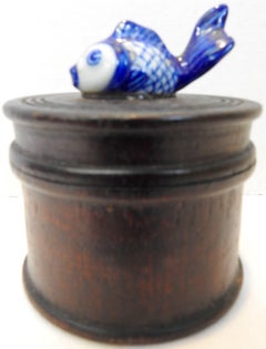 Wooden Box with Porcelain Koi Fish on Lid