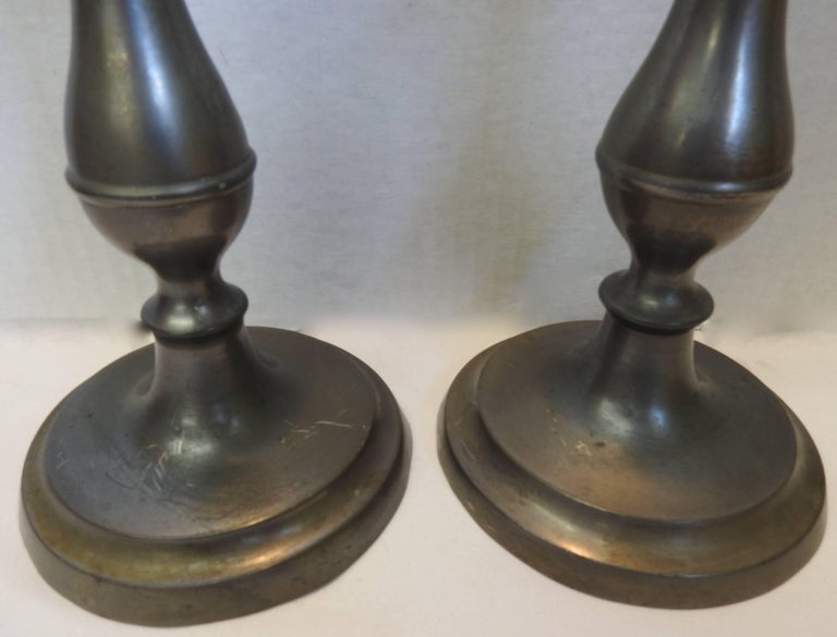 Pewter Candlesticks in the Colonial Style, Pair For Sale at 1stDibs