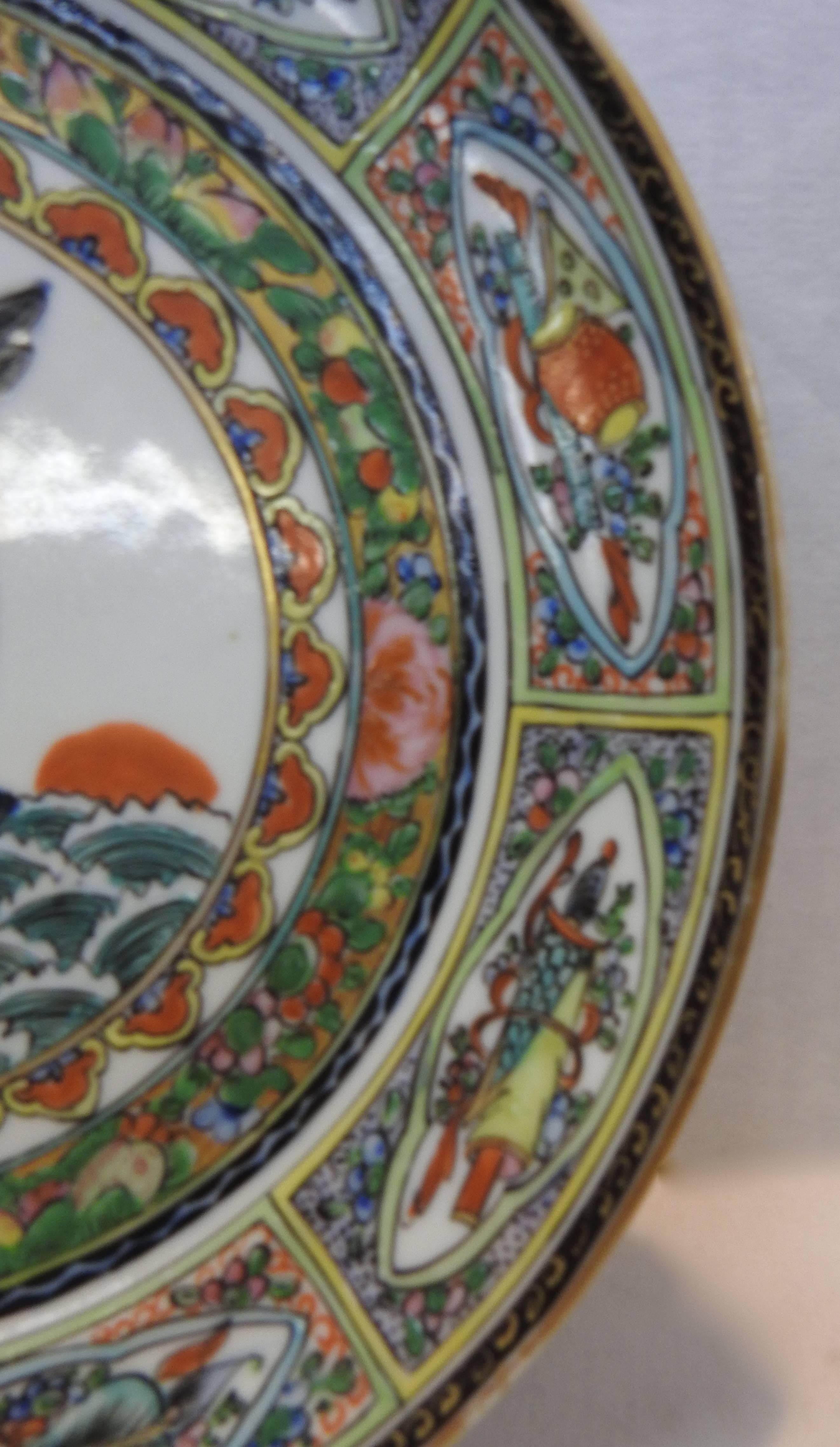 Chinese Export Rose Medallion Porcelain Plate with Owl For Sale