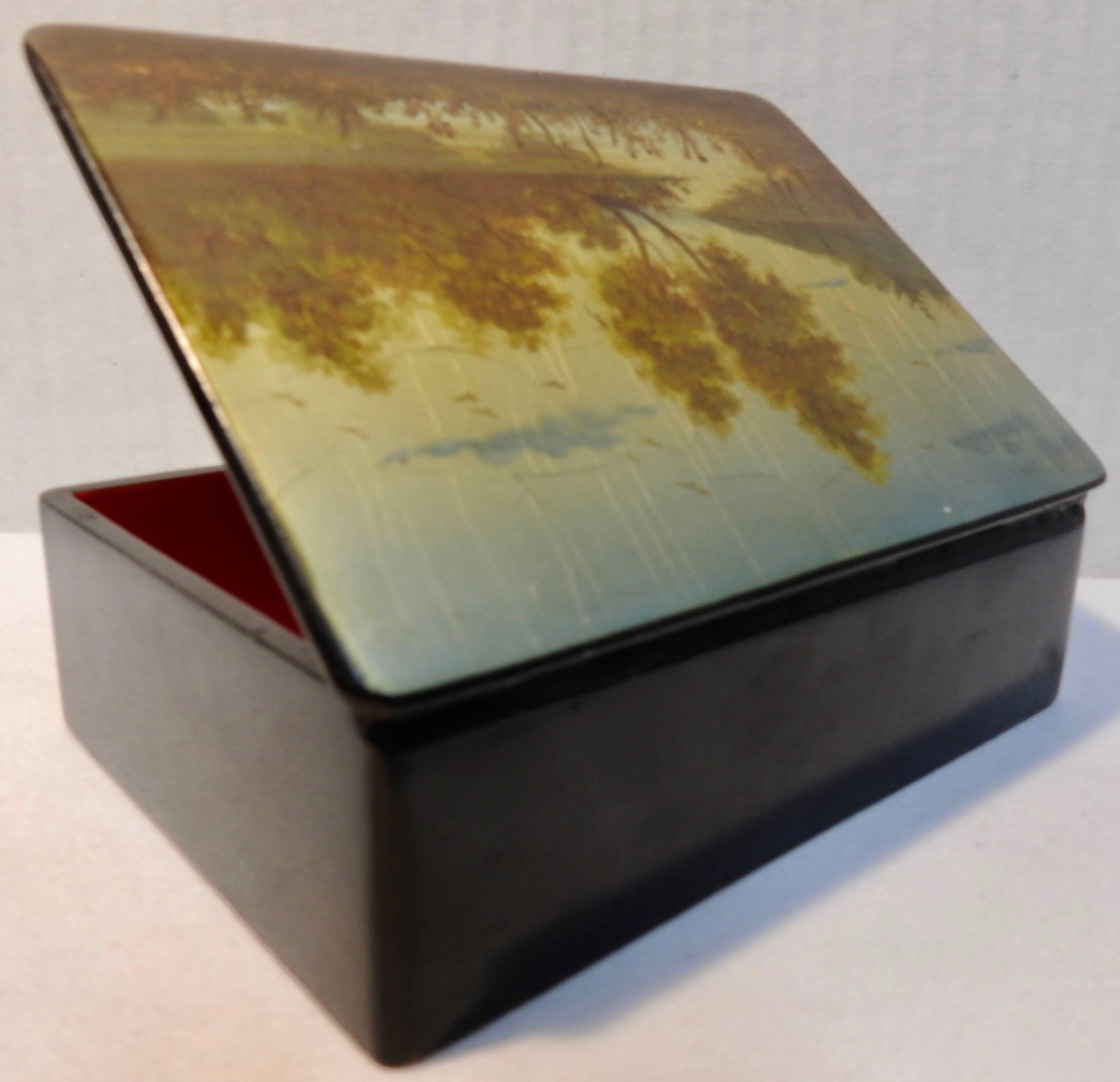 Hand-Crafted Lacquer Box Russian, 1971 Vintage Hand Painted For Sale