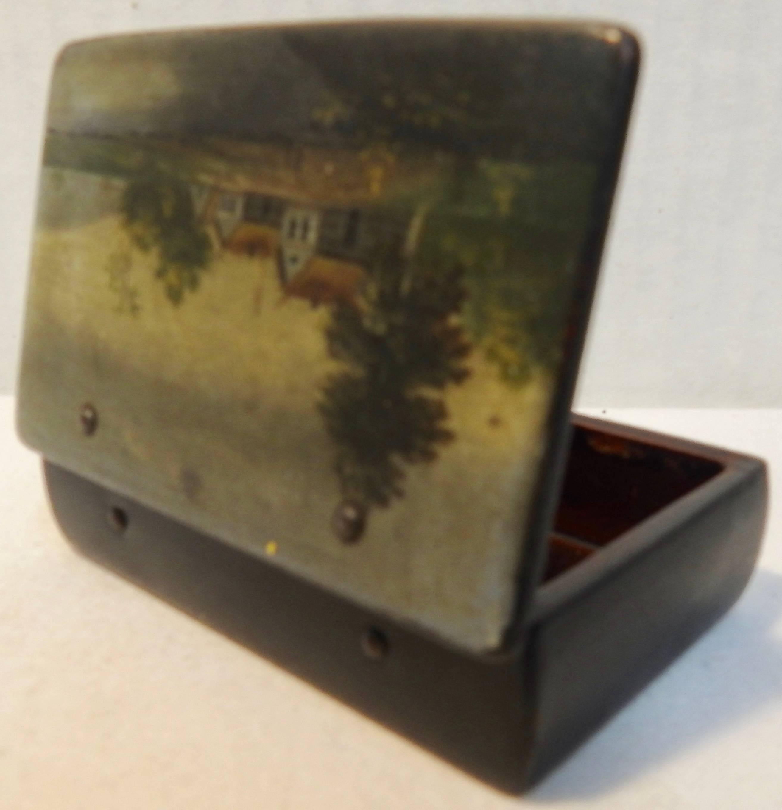 Hellenistic Lacquer Box with Landscape Russian Antique For Sale