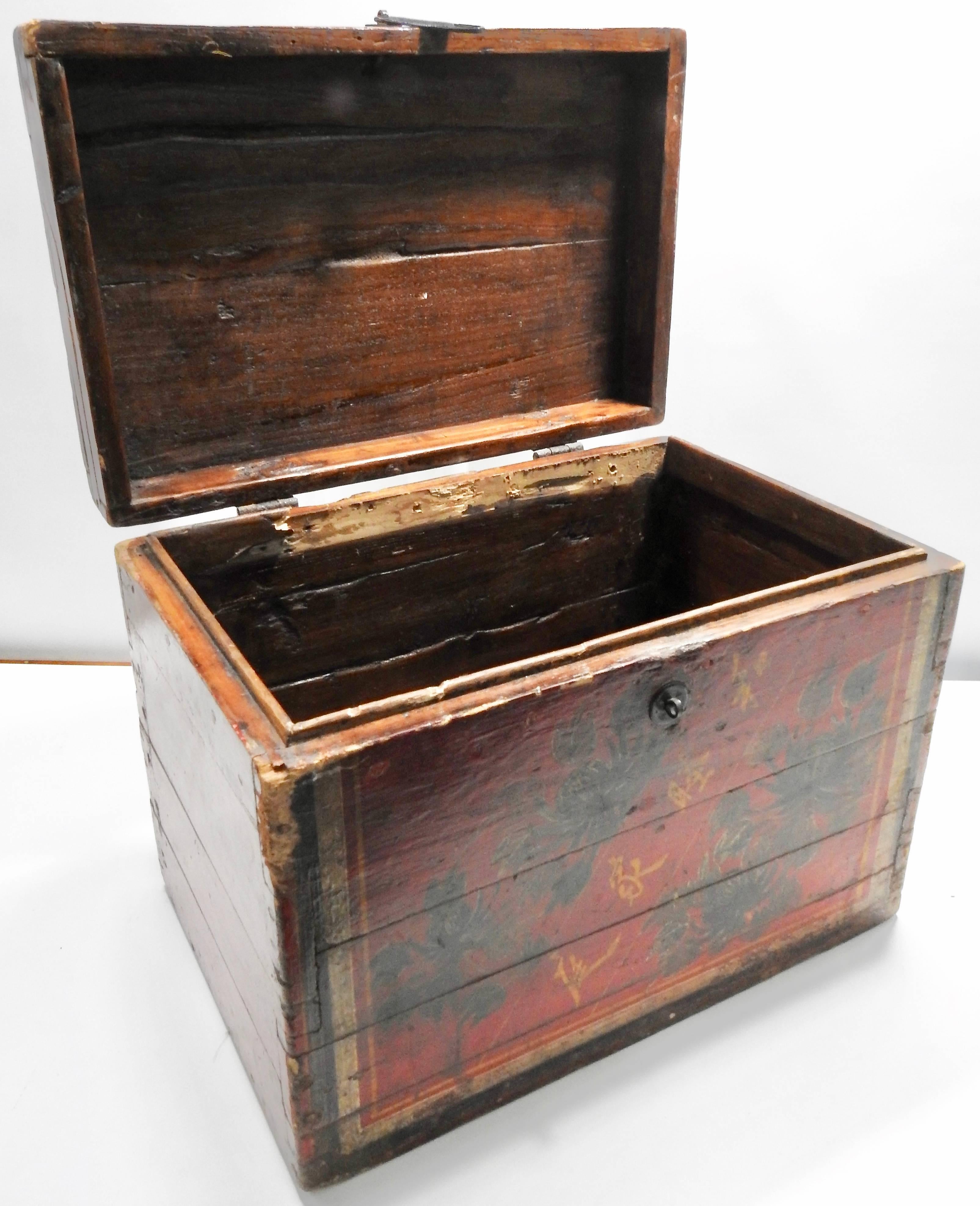 Iron Chinese Storage Chest Hand Painted, Late 19th Century For Sale