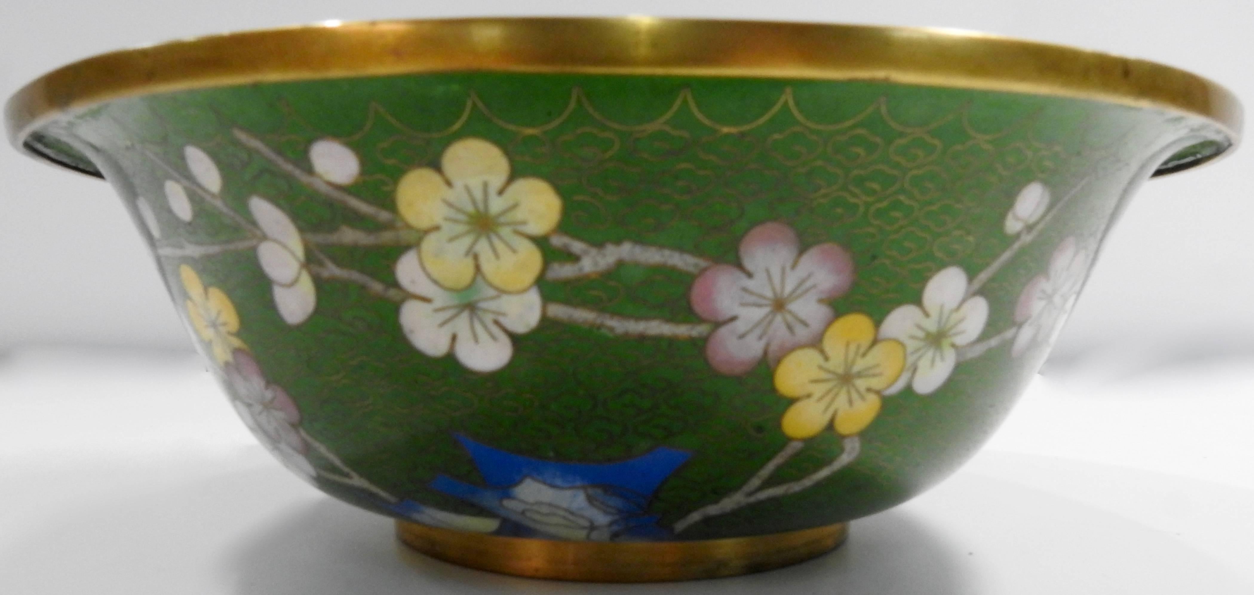 20th Century Cloisonné Bowl with Floral Details Midcentury For Sale