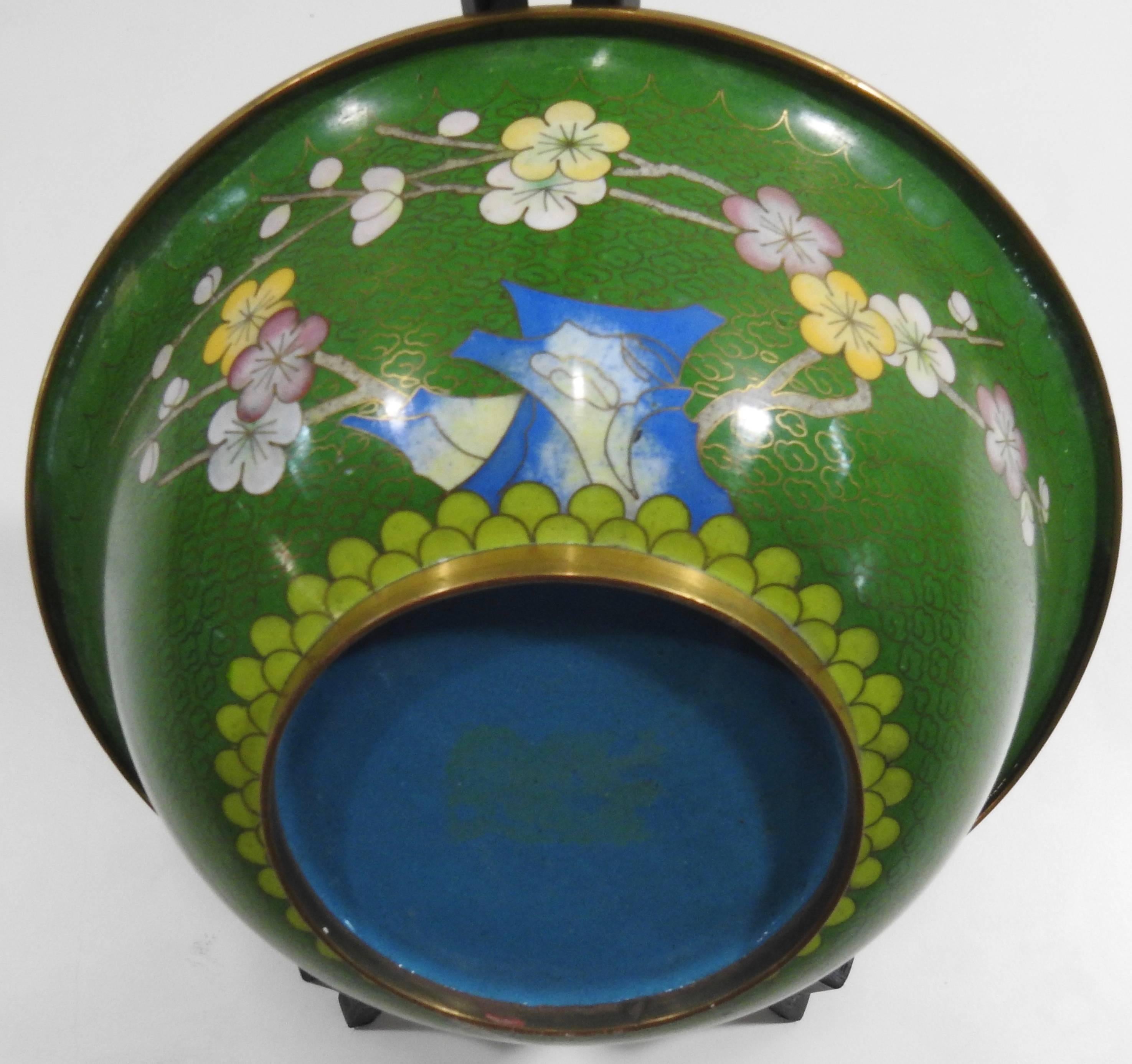 Chinese Cloisonné Bowl with Floral Details Midcentury For Sale