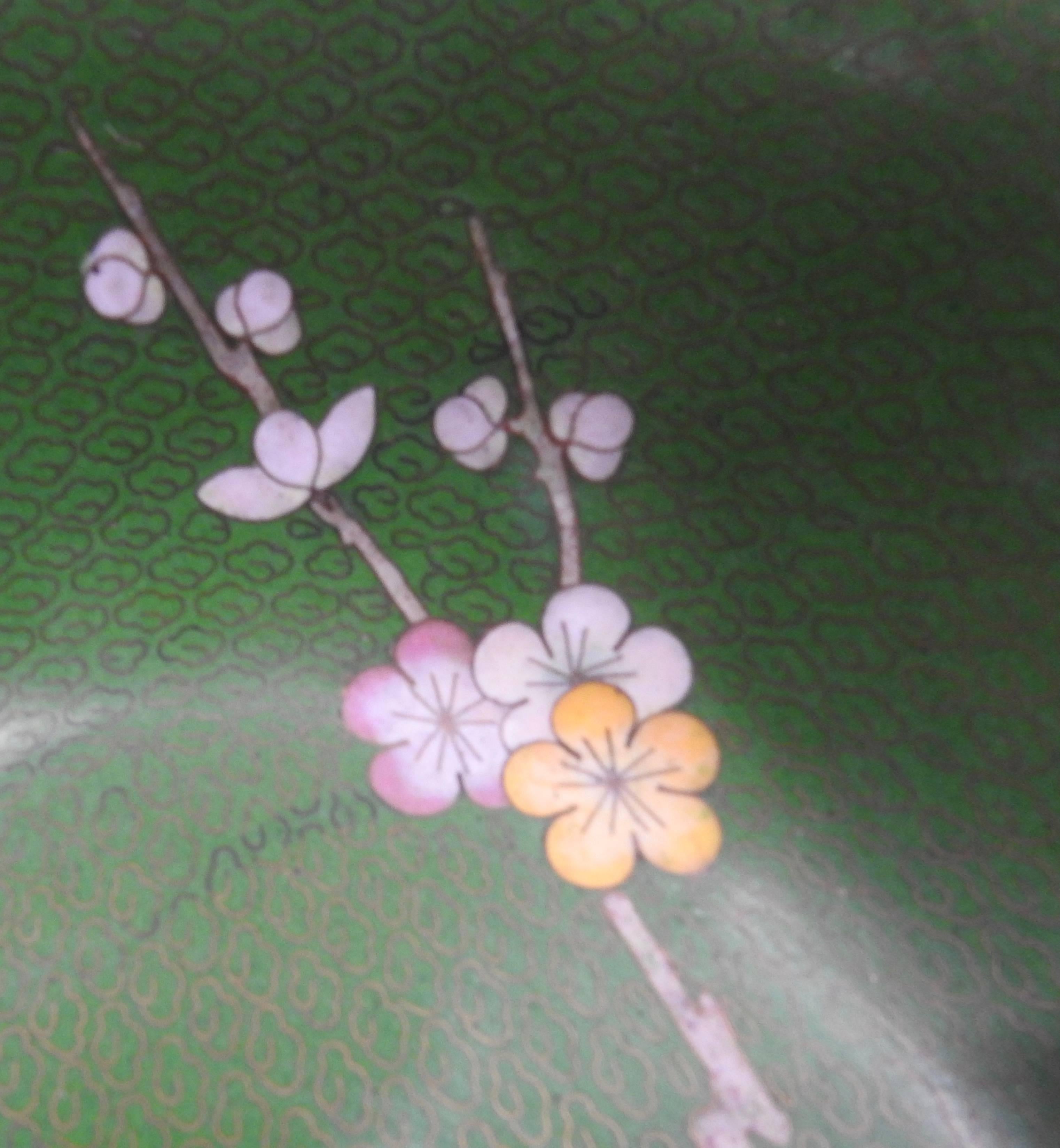 Brass Cloisonné Bowl with Floral Details Midcentury For Sale