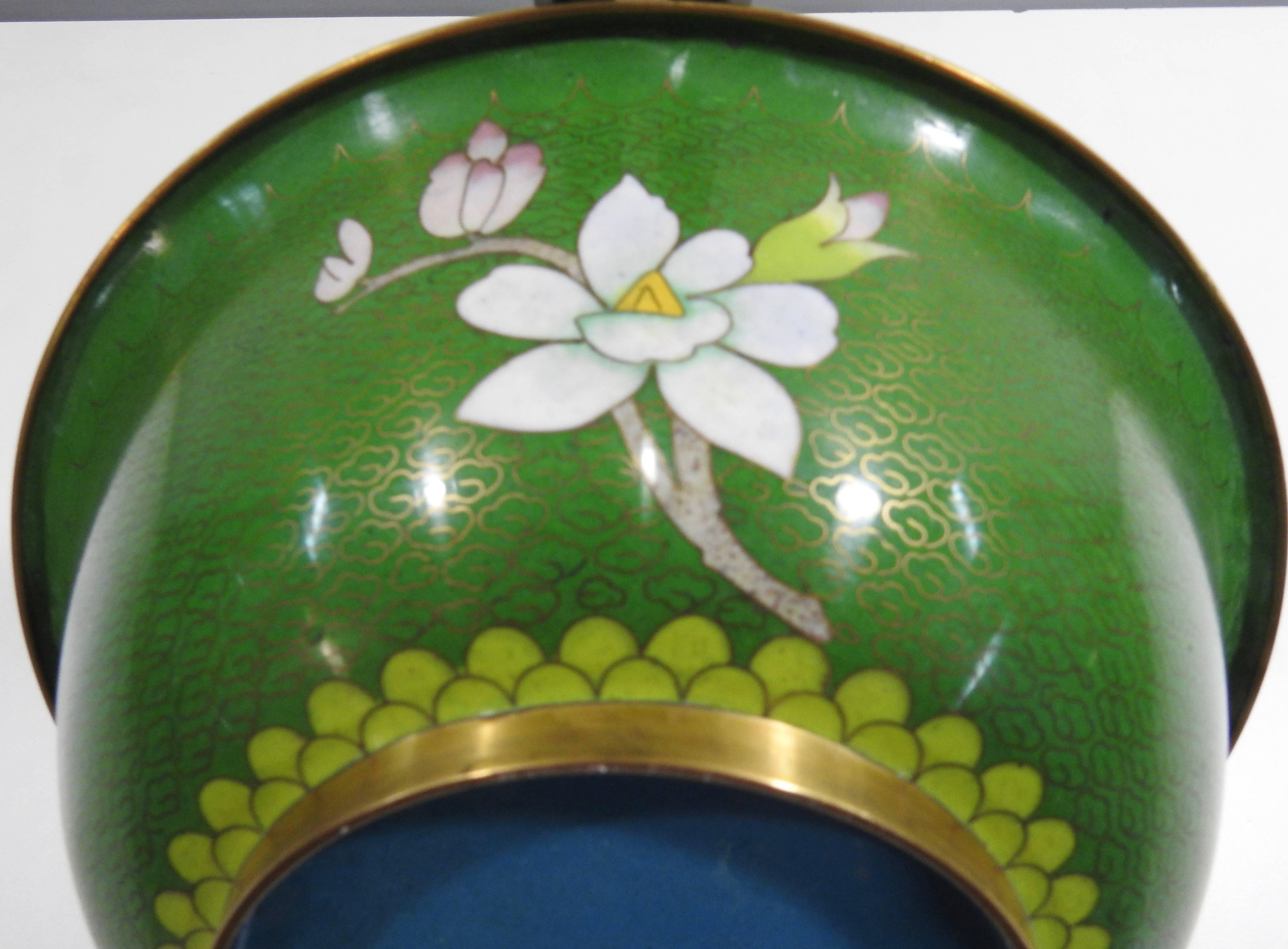 Cloissoné Cloisonné Bowl with Floral Details Midcentury For Sale
