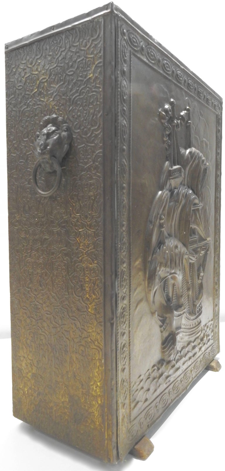 Brass and Wood Umbrella Stand with Embossed Sailing Ship at 1stDibs