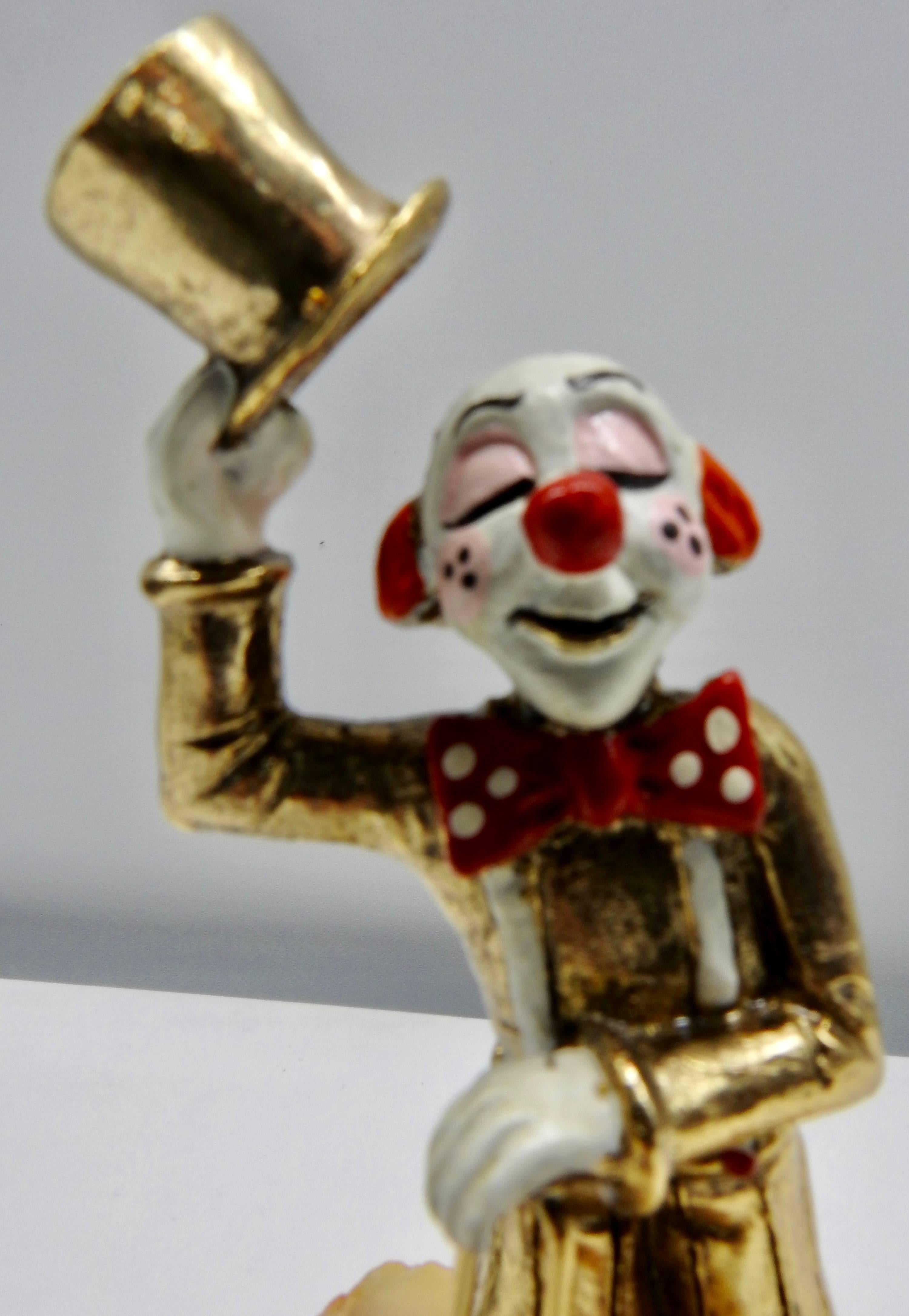 Folk Art Clown Sculpture with Cane and Top Hat by Ron Lee, 1979 For Sale