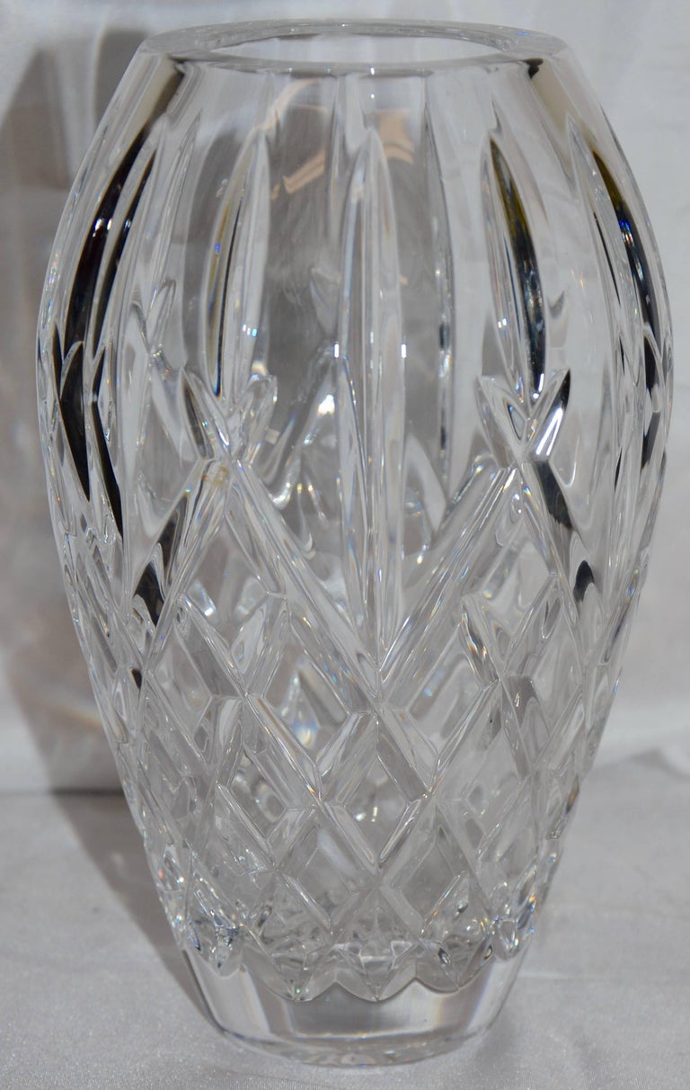 Heavy Cut Crystal Diamond Pattern Waterford Vase Signed Sinead
