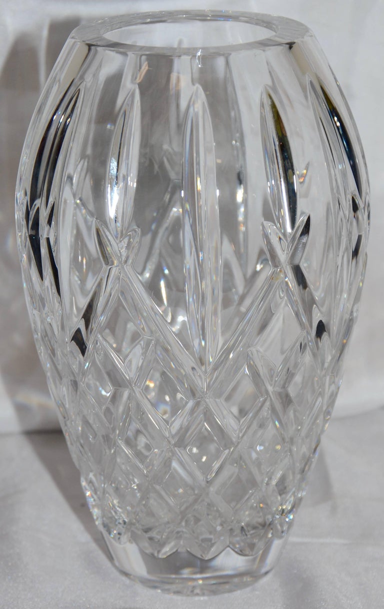 Heavy Cut Crystal Diamond Pattern Waterford Vase Signed Sinead