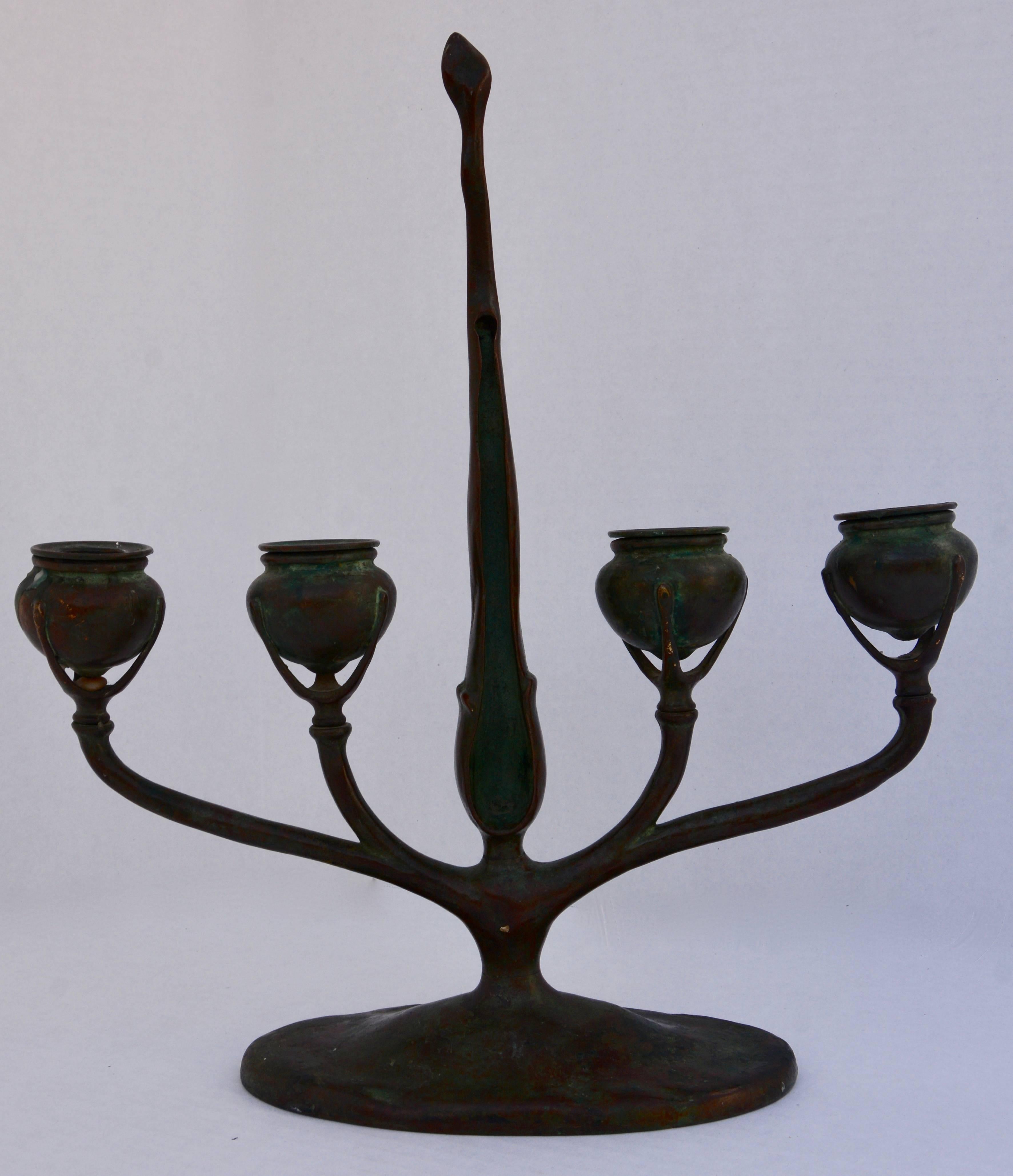 Art Nouveau 20th Century Louis Tiffany Bronze Candlestick For Sale