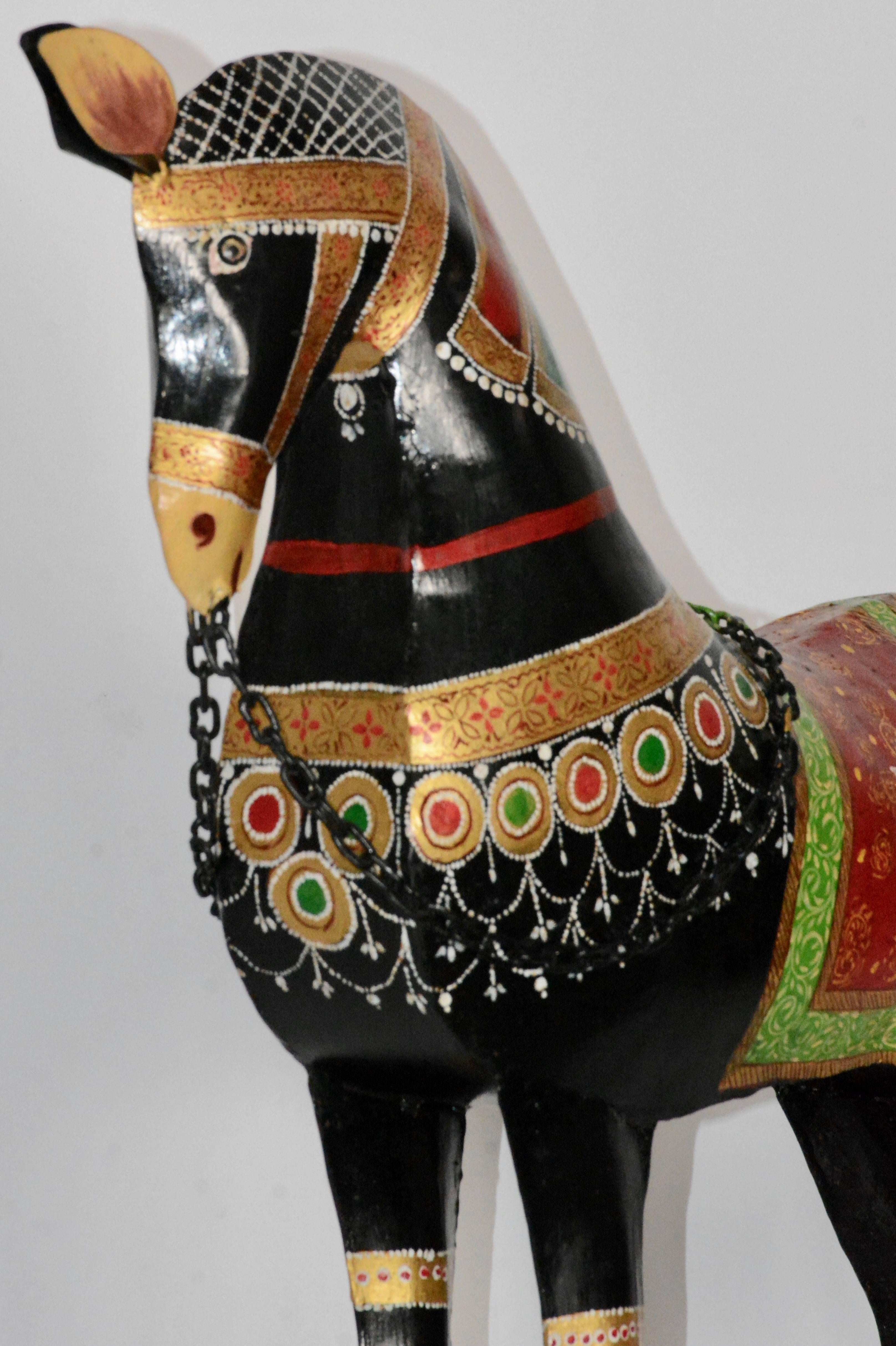 Modern 20th Century Decorative Parcel-Gilt and Polychrome Metal Horses For Sale