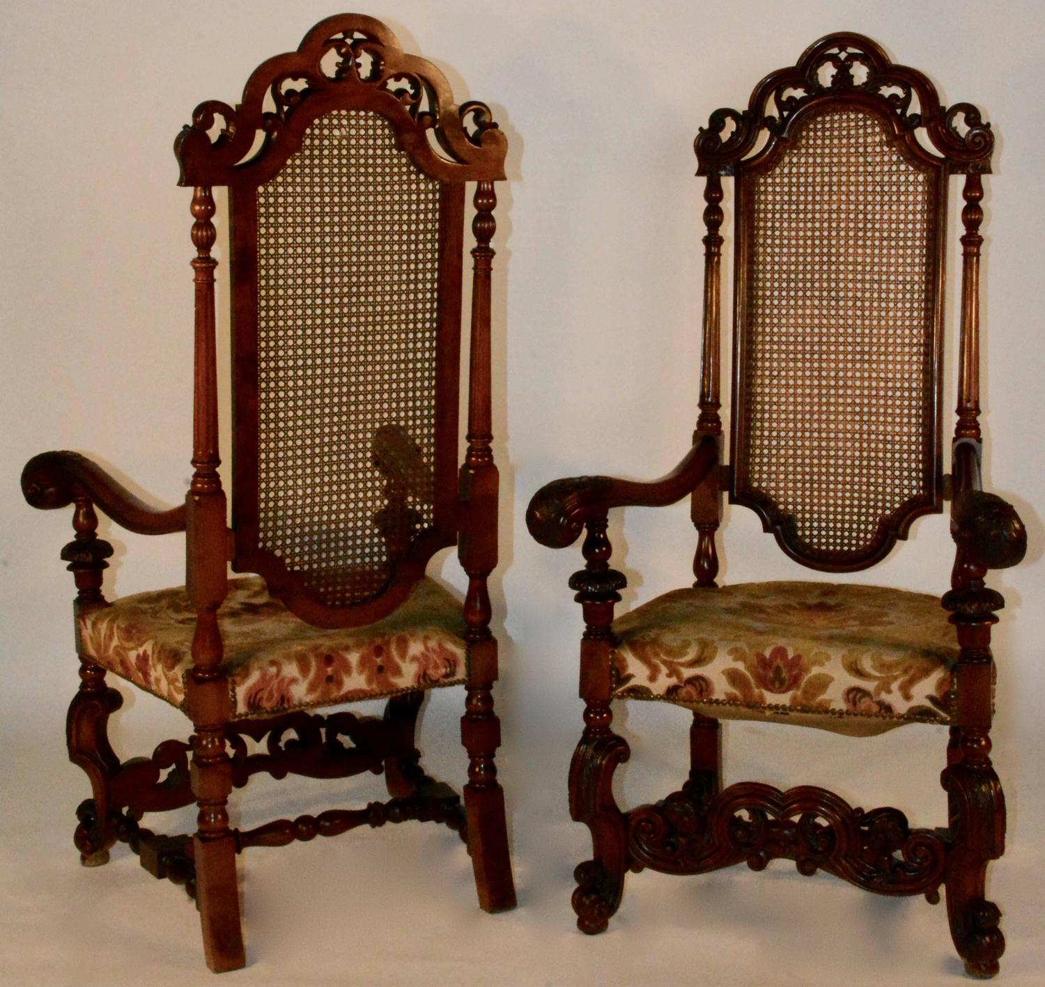 Pair of Spanish Baroque High Back Chairs For Sale at 1stdibs